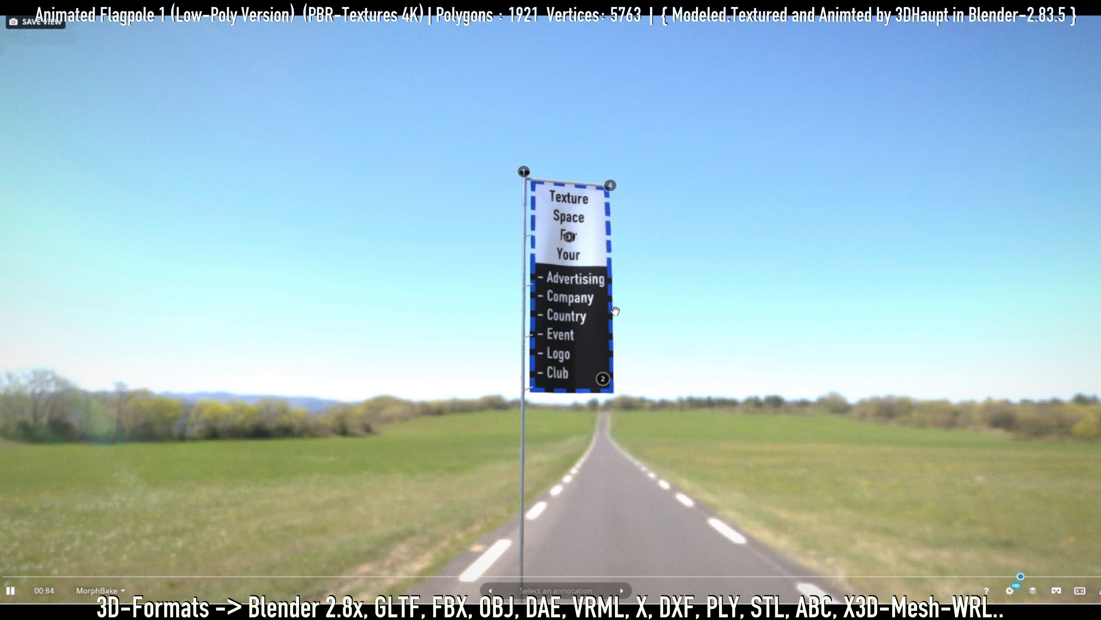 Animated Flag with Pole -1- Low-Poly Version Low-poly 3D model_11