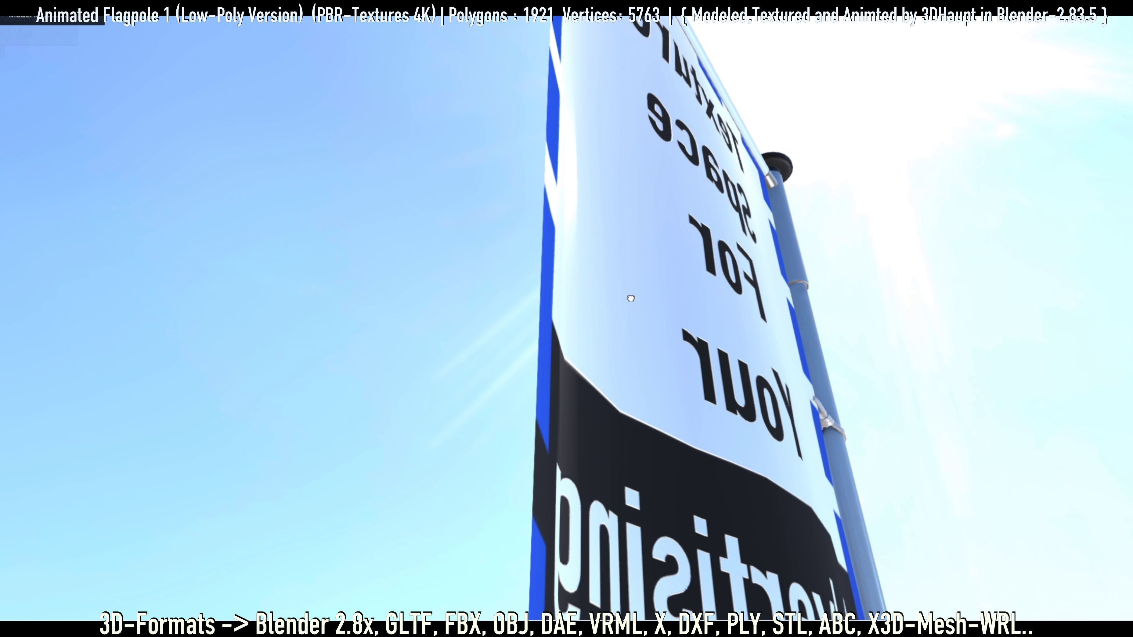 Animated Flag with Pole -1- Low-Poly Version Low-poly 3D model_41