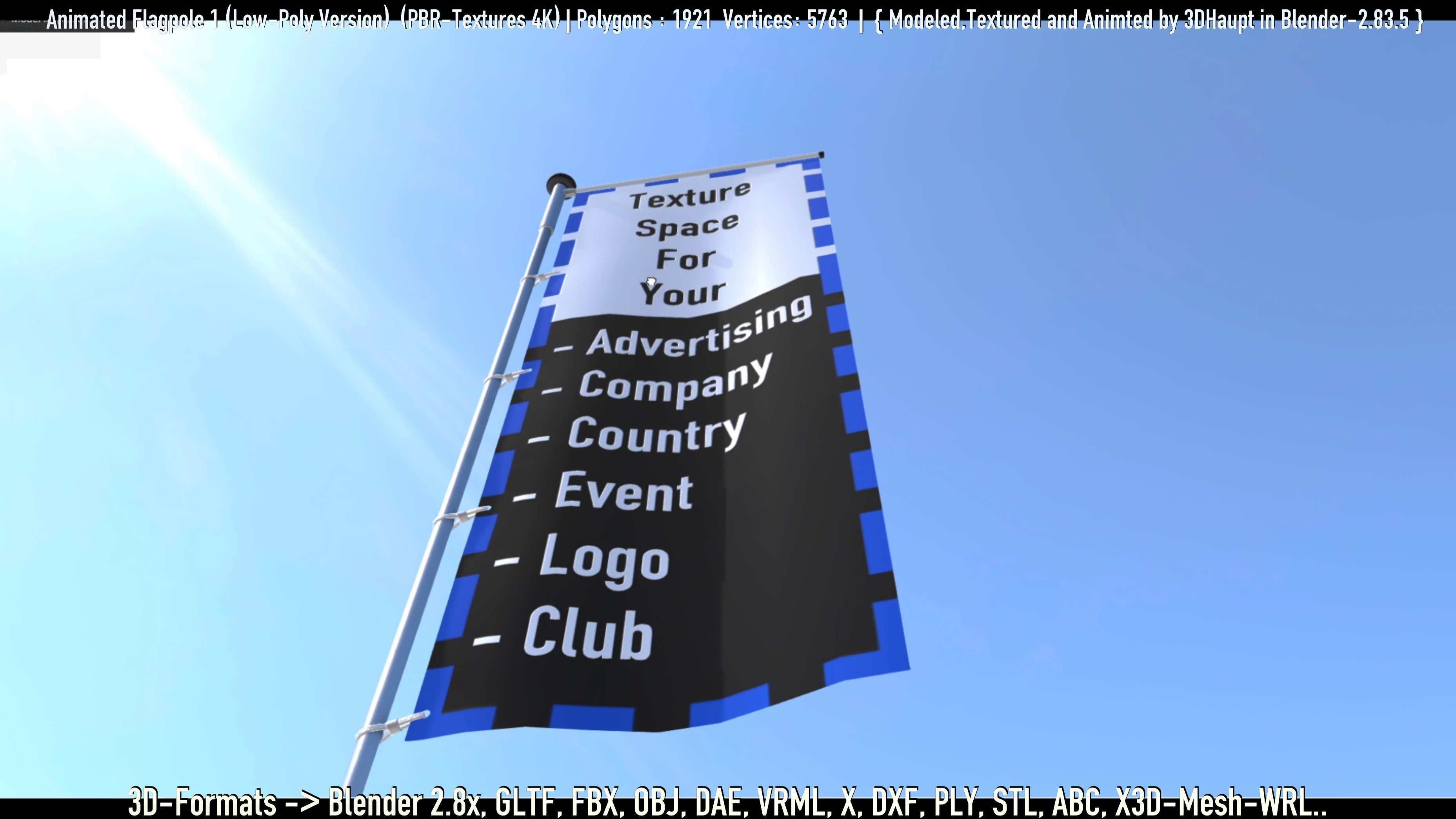 Animated Flag with Pole -1- Low-Poly Version Low-poly 3D model_22