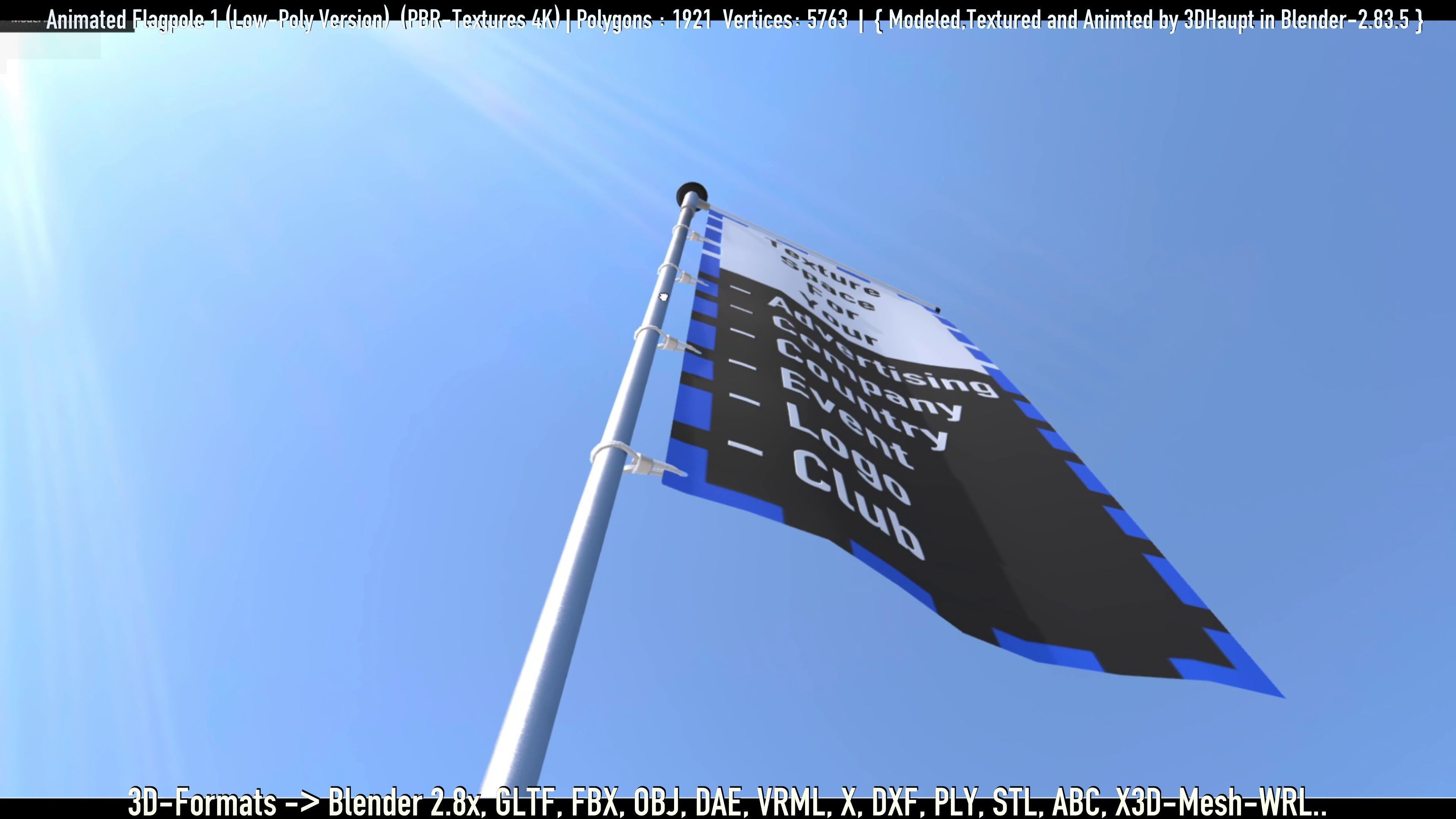 Animated Flag with Pole -1- Low-Poly Version Low-poly 3D model_34
