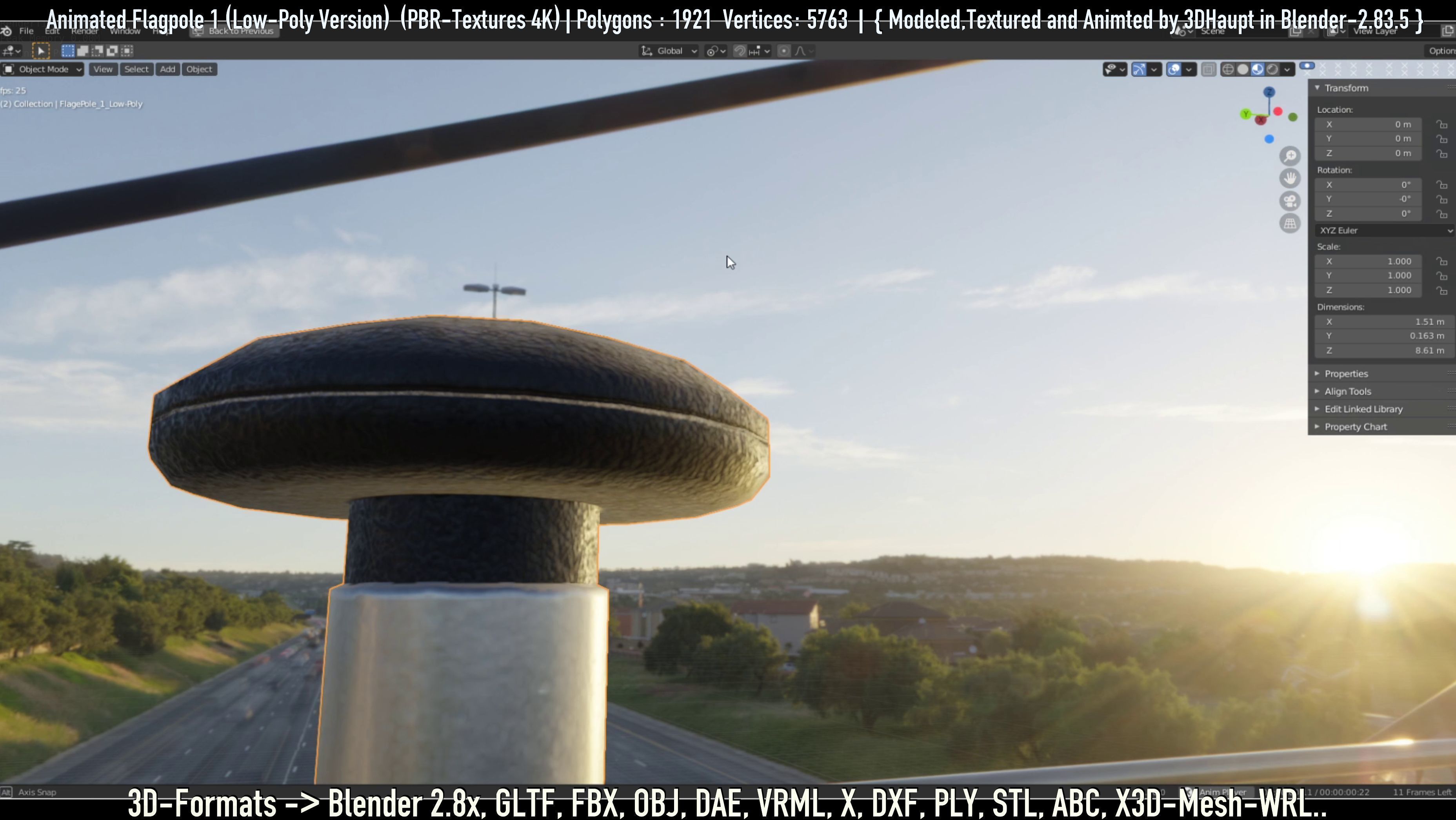 Animated Flag with Pole -1- Low-Poly Version Low-poly 3D model_35