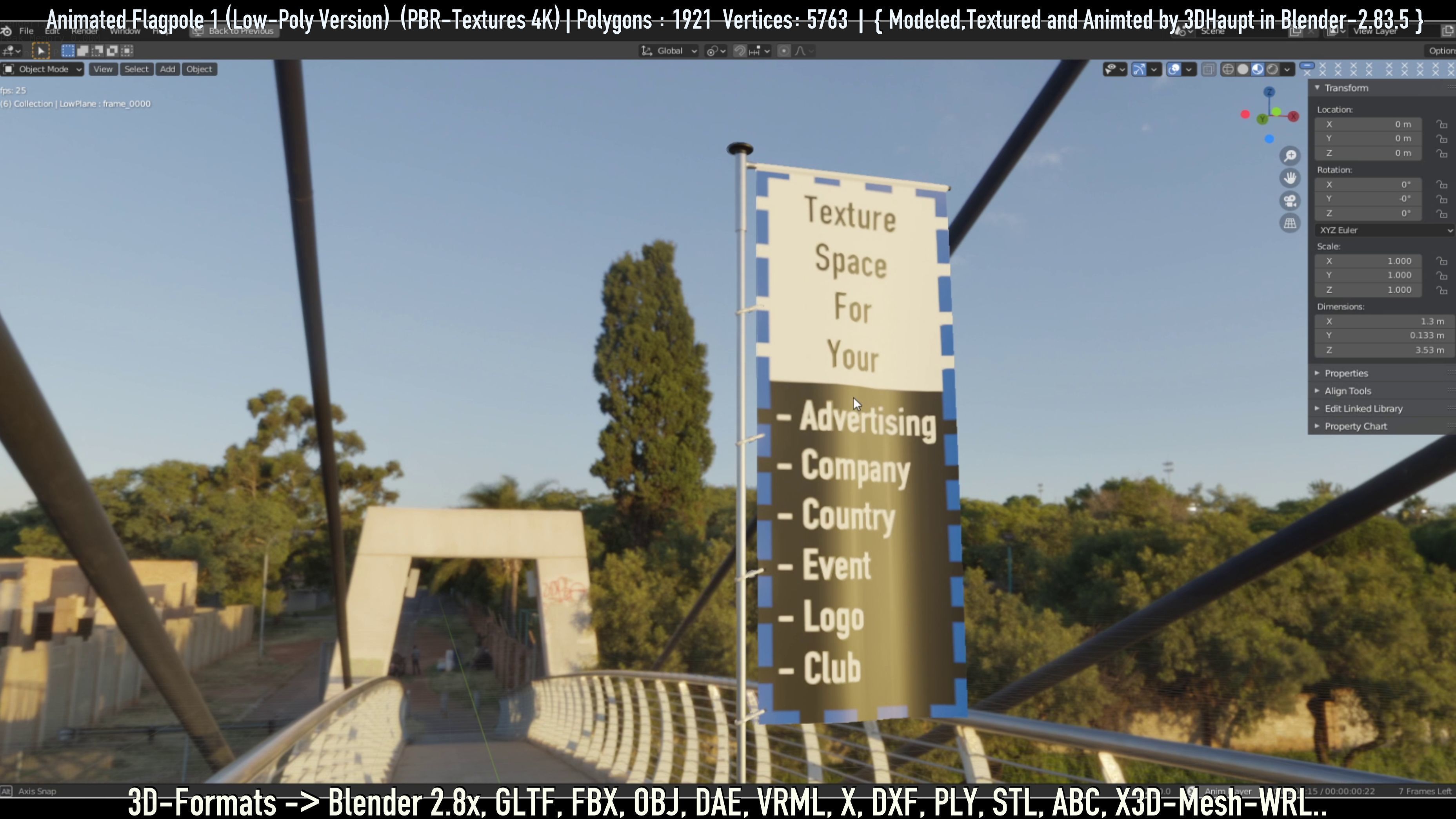 Animated Flag with Pole -1- Low-Poly Version Low-poly 3D model_68