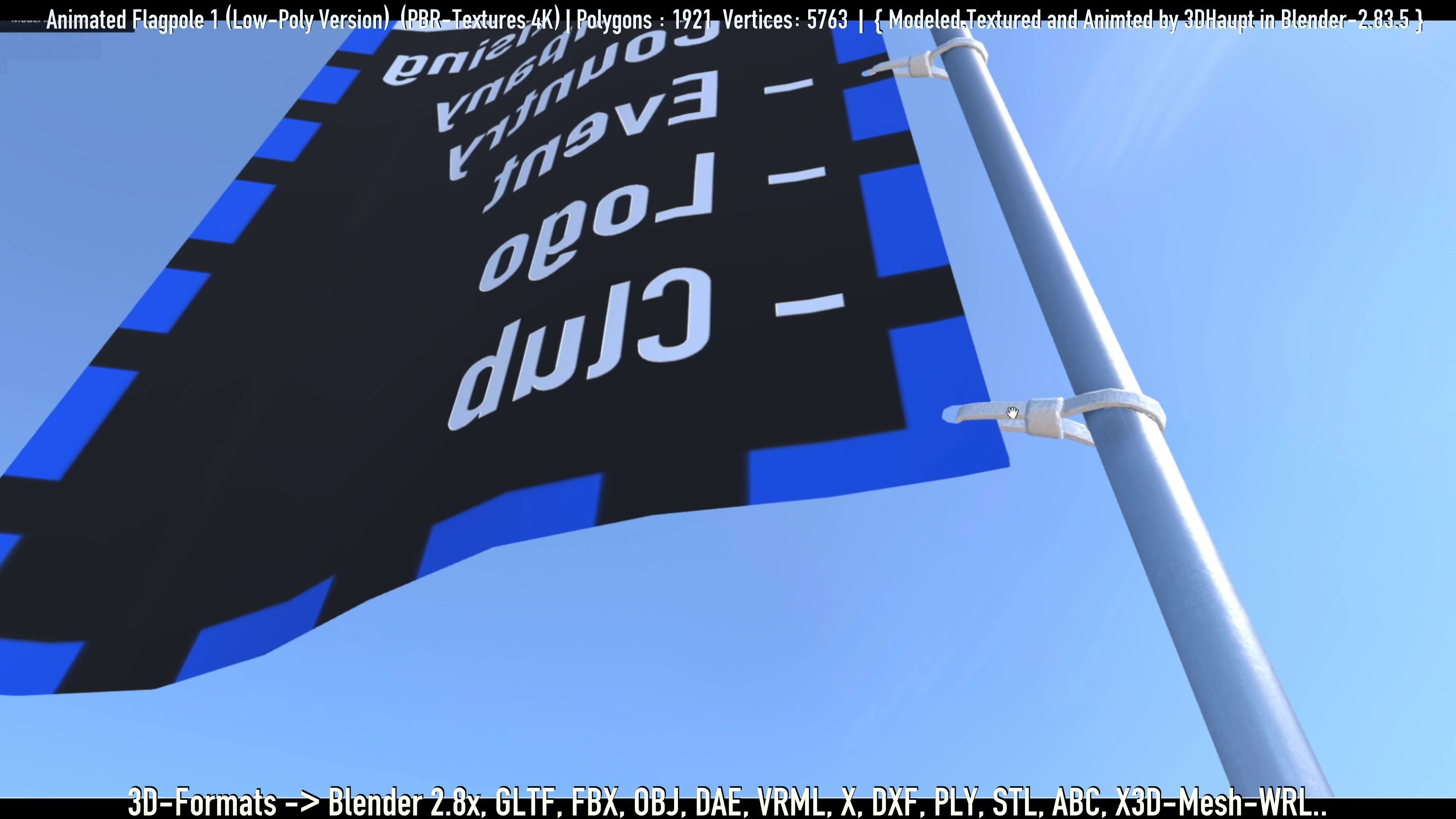 Animated Flag with Pole -1- Low-Poly Version Low-poly 3D model_17