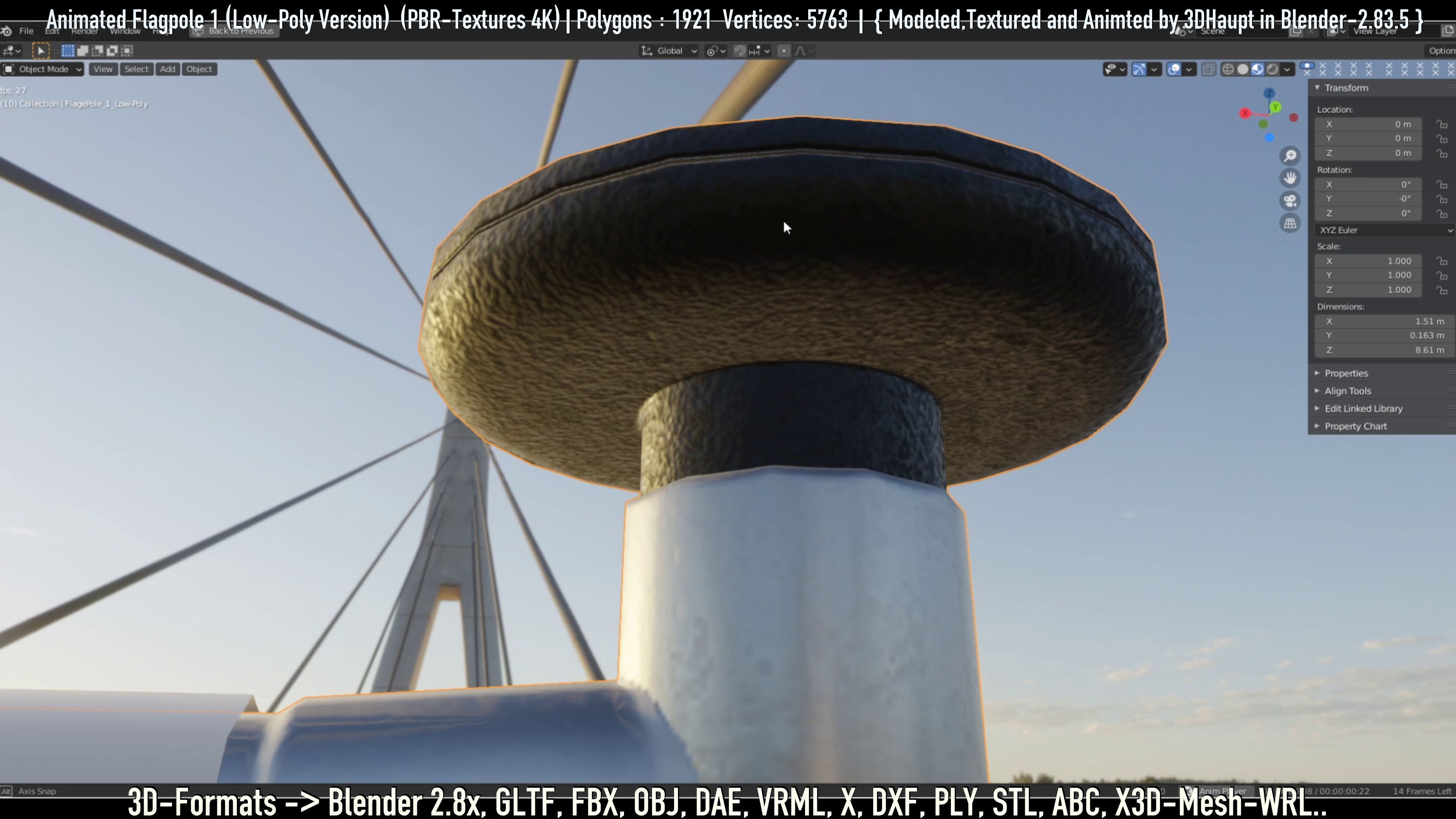 Animated Flag with Pole -1- Low-Poly Version Low-poly 3D model_67