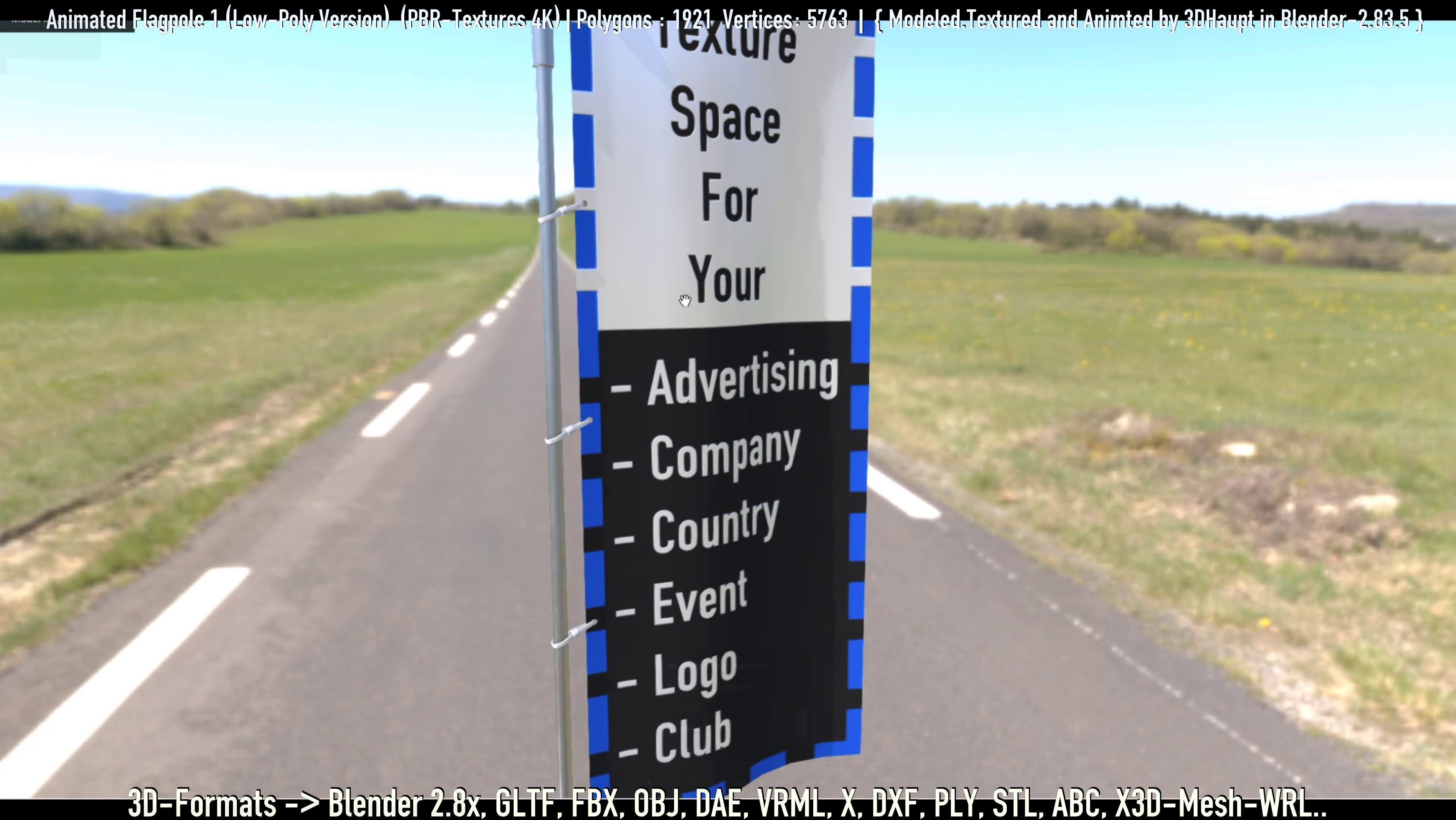 Animated Flag with Pole -1- Low-Poly Version Low-poly 3D model_42