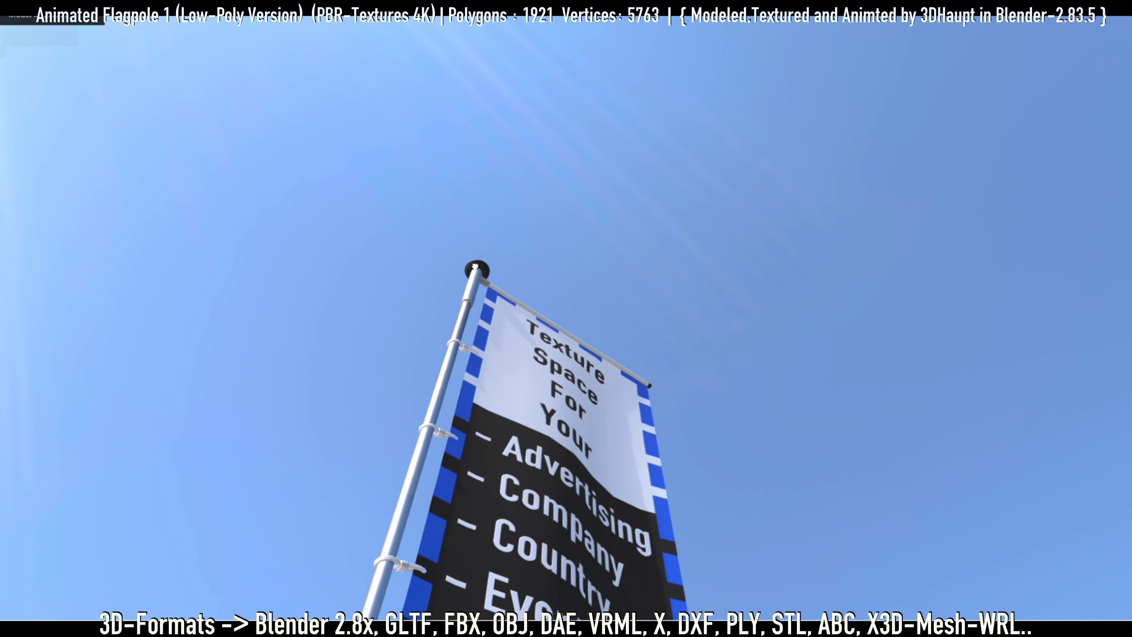 Animated Flag with Pole -1- Low-Poly Version Low-poly 3D model_45