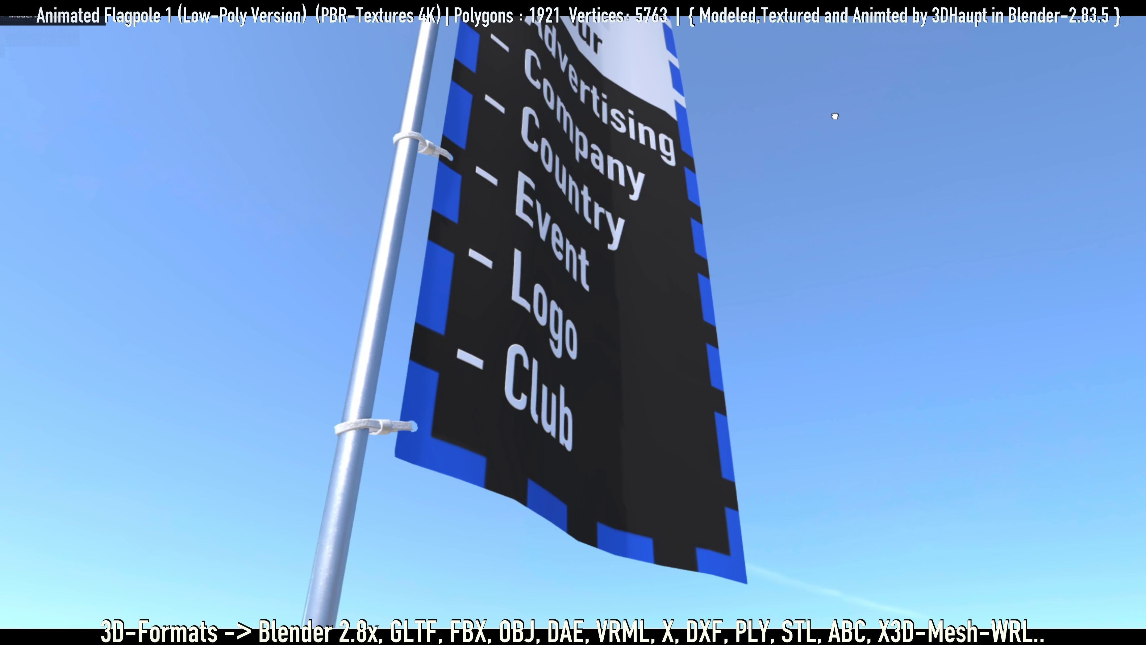 Animated Flag with Pole -1- Low-Poly Version Low-poly 3D model_64