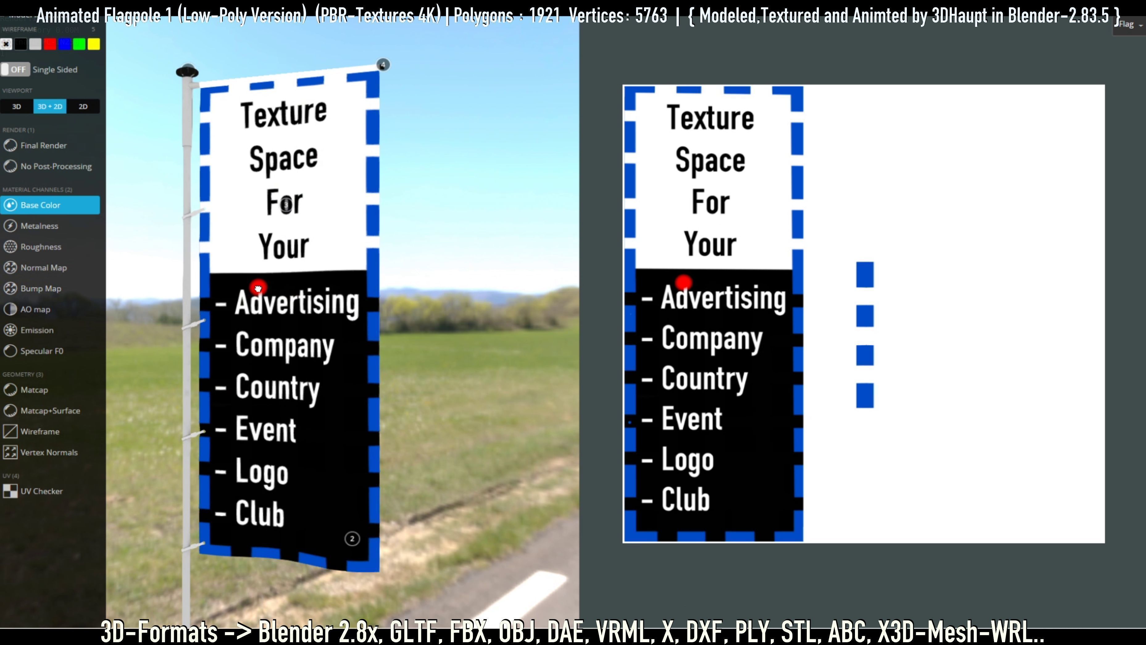 Animated Flag with Pole -1- Low-Poly Version Low-poly 3D model_81