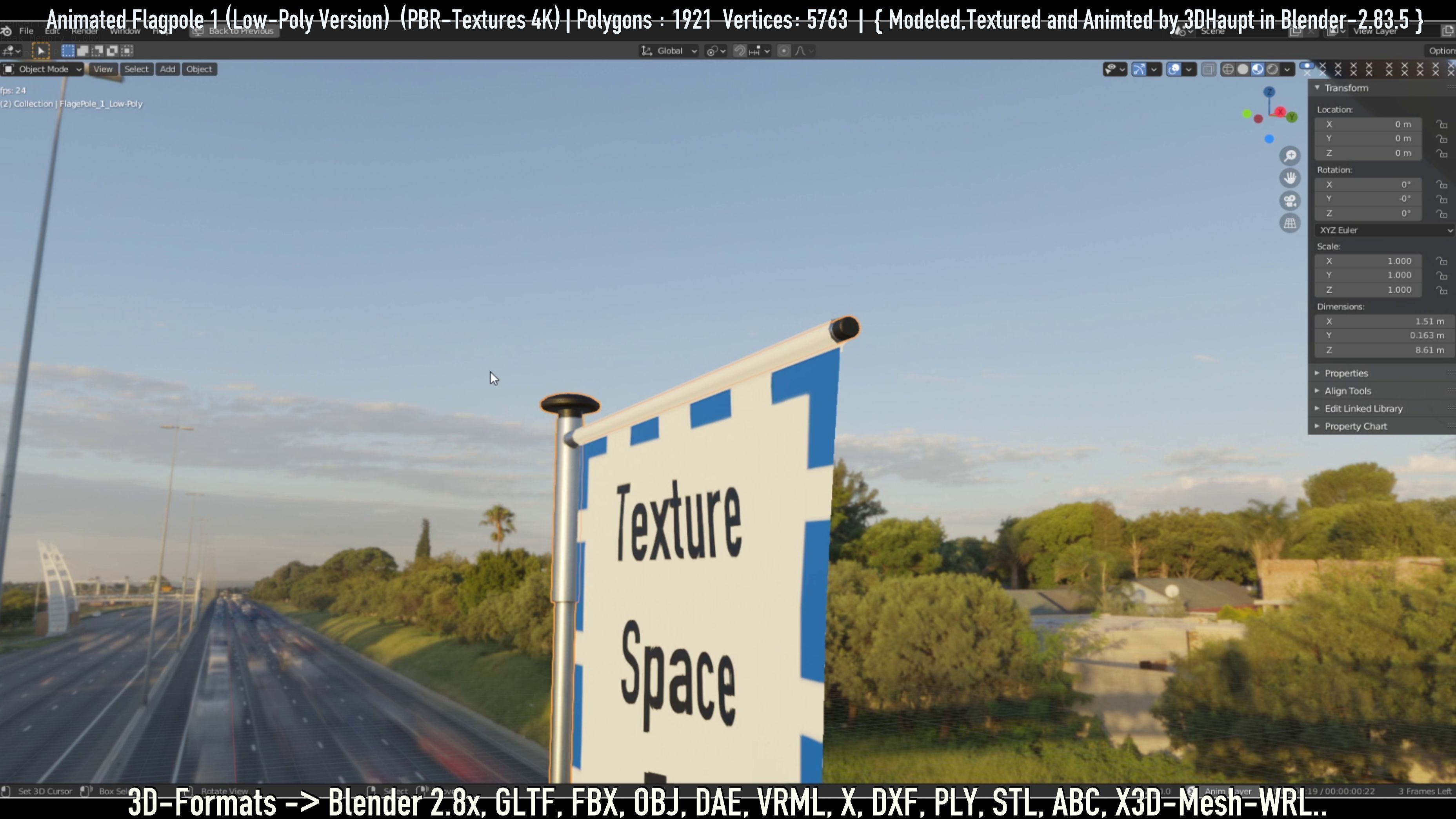 Animated Flag with Pole -1- Low-Poly Version Low-poly 3D model_56