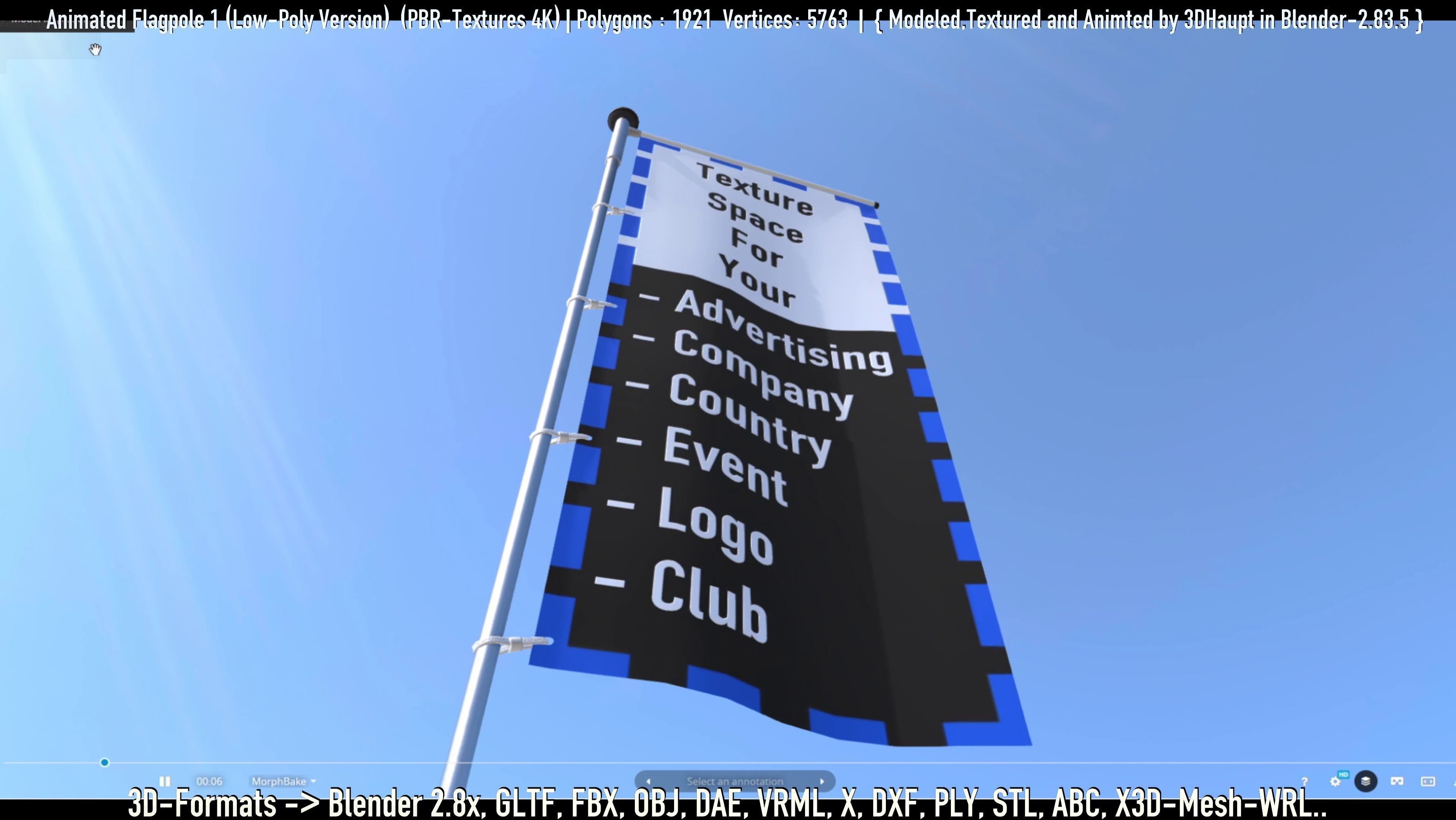Animated Flag with Pole -1- Low-Poly Version Low-poly 3D model_16
