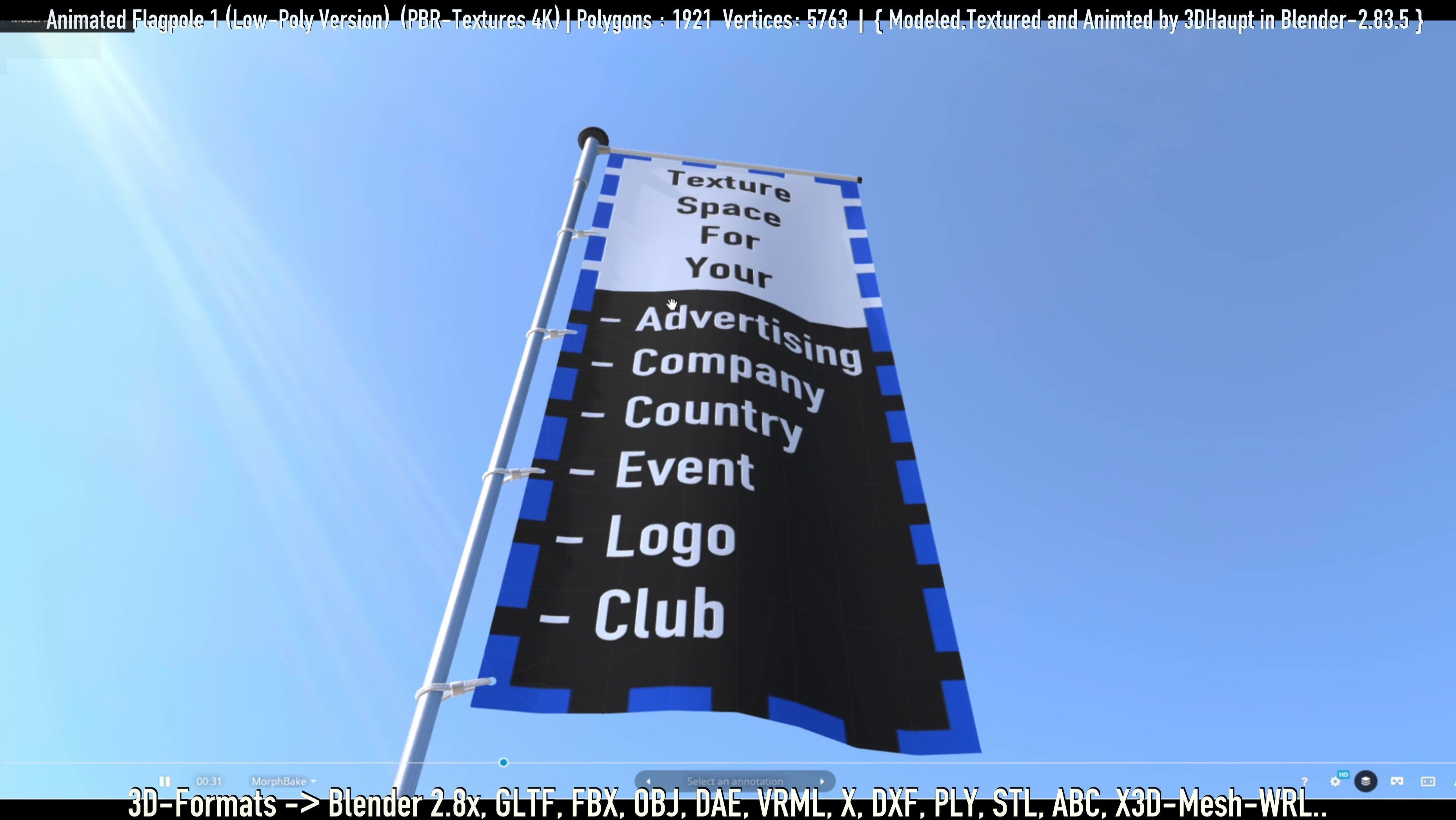 Animated Flag with Pole -1- Low-Poly Version Low-poly 3D model_21