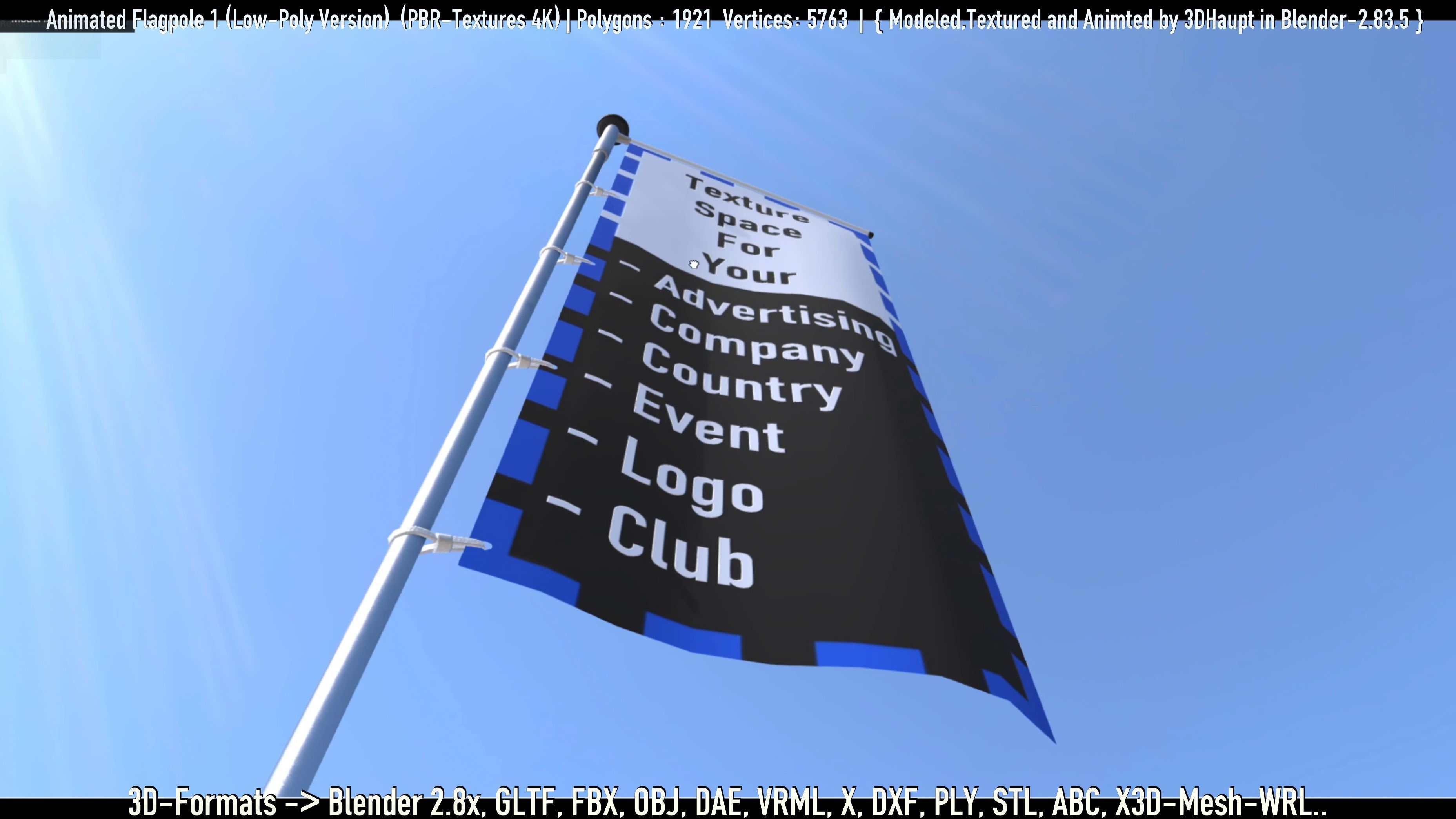 Animated Flag with Pole -1- Low-Poly Version Low-poly 3D model_15