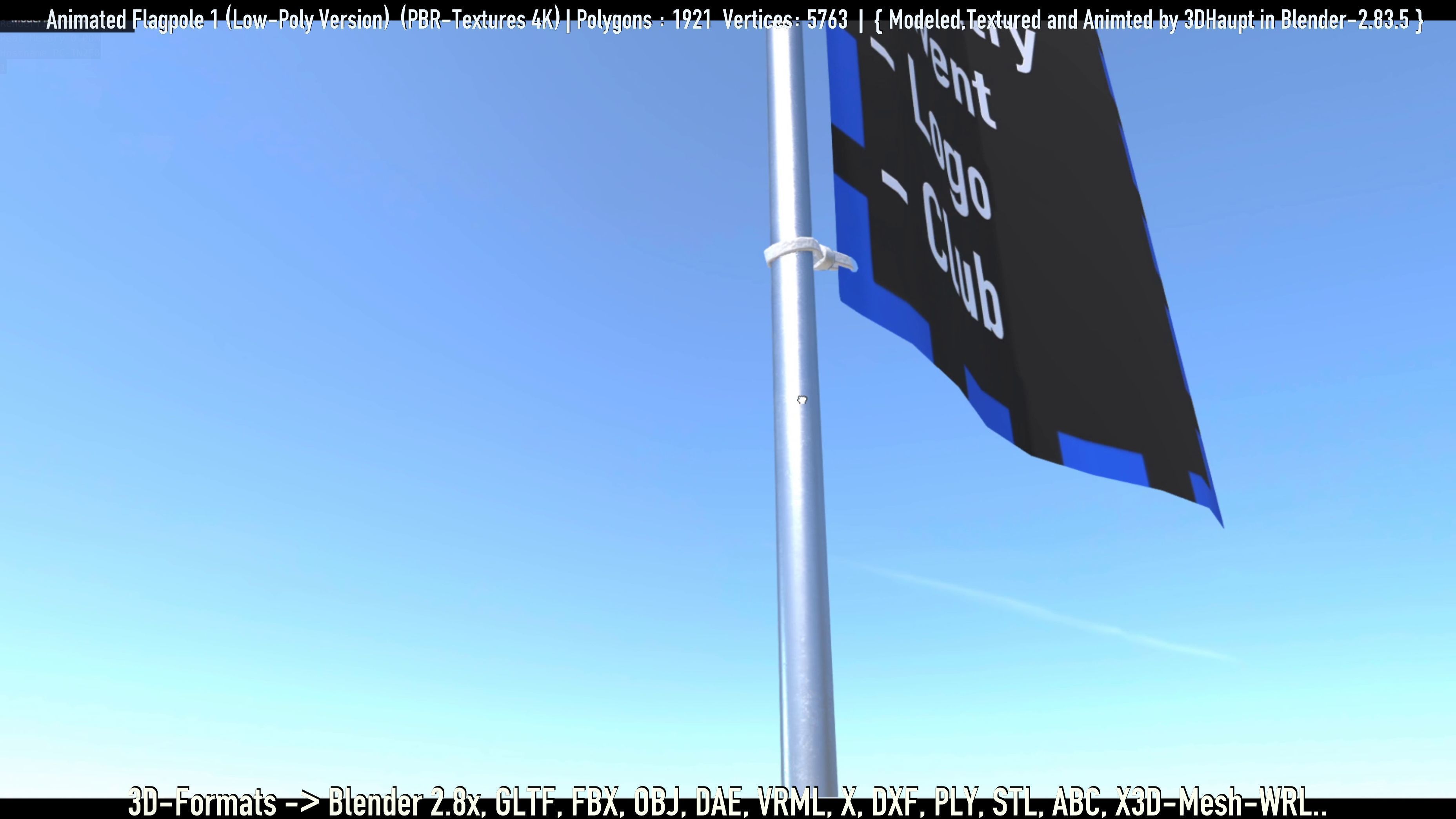 Animated Flag with Pole -1- Low-Poly Version Low-poly 3D model_24