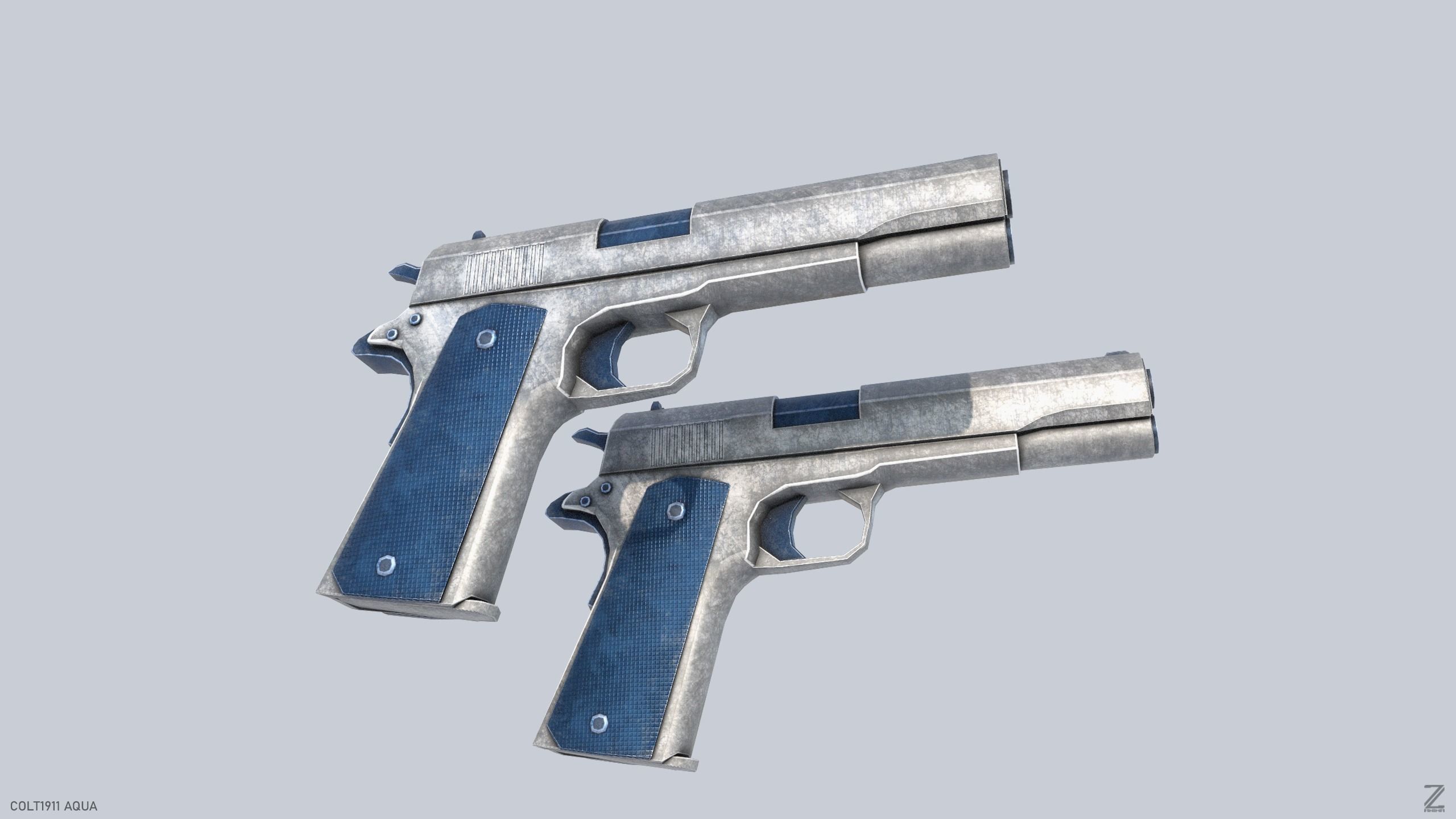 COLT 1911 Aqua Low-poly 3D model_6