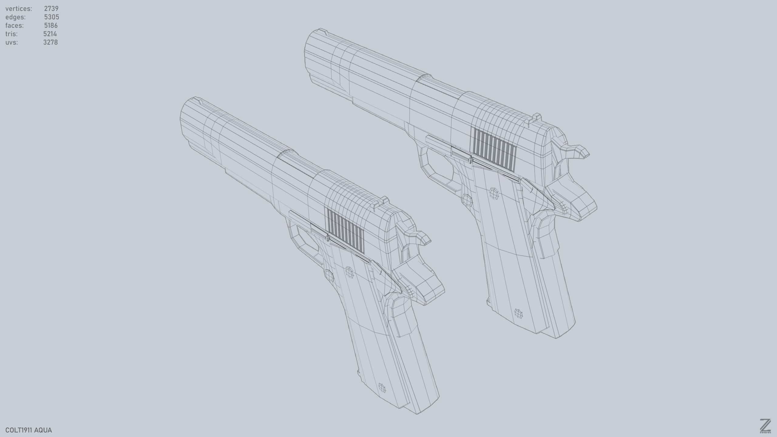 COLT 1911 Aqua Low-poly 3D model_9