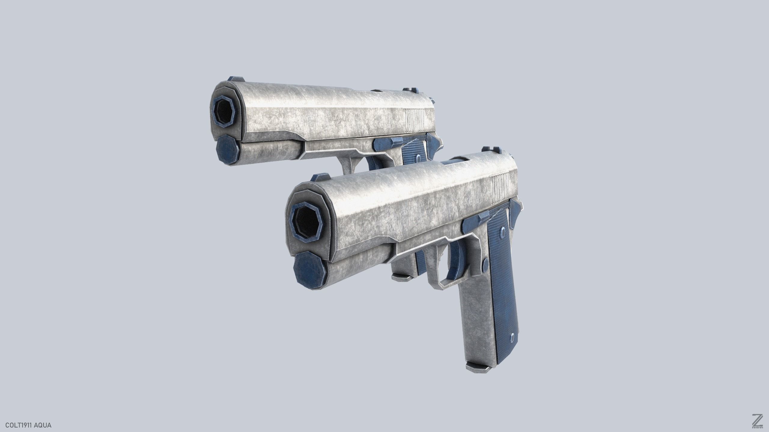 COLT 1911 Aqua Low-poly 3D model_3