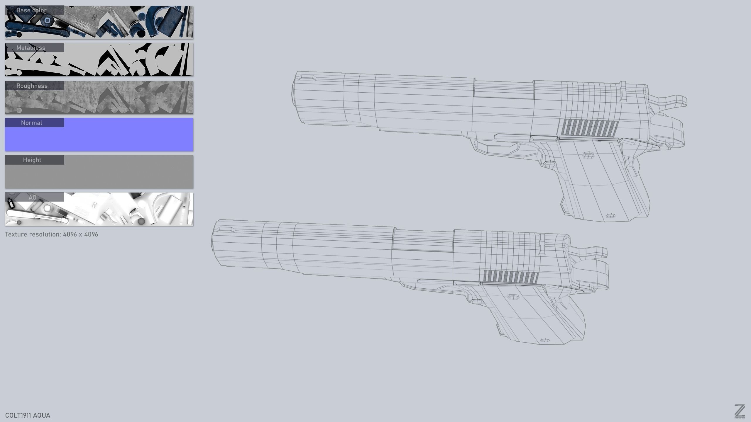 COLT 1911 Aqua Low-poly 3D model_2