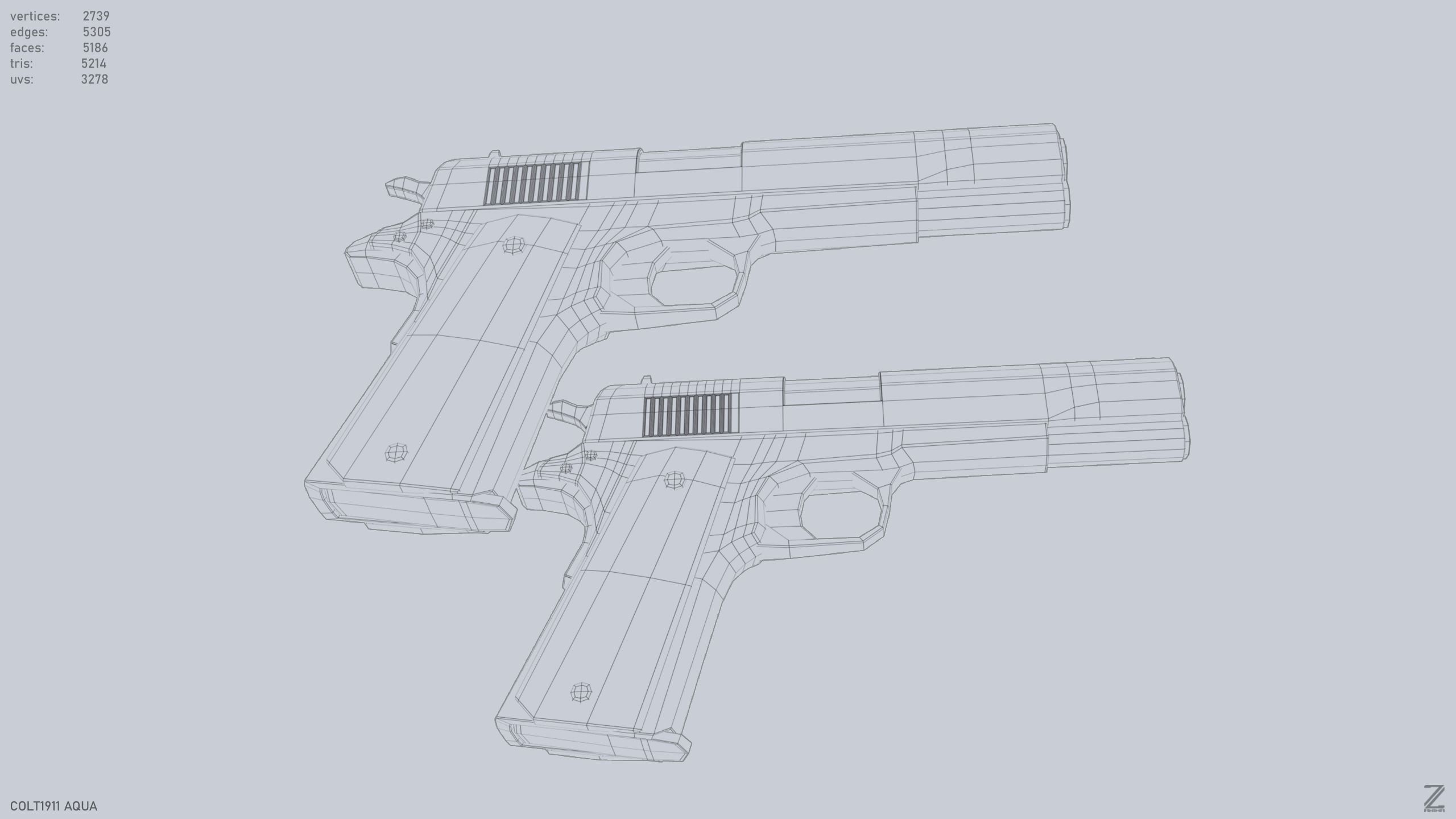 COLT 1911 Aqua Low-poly 3D model_11