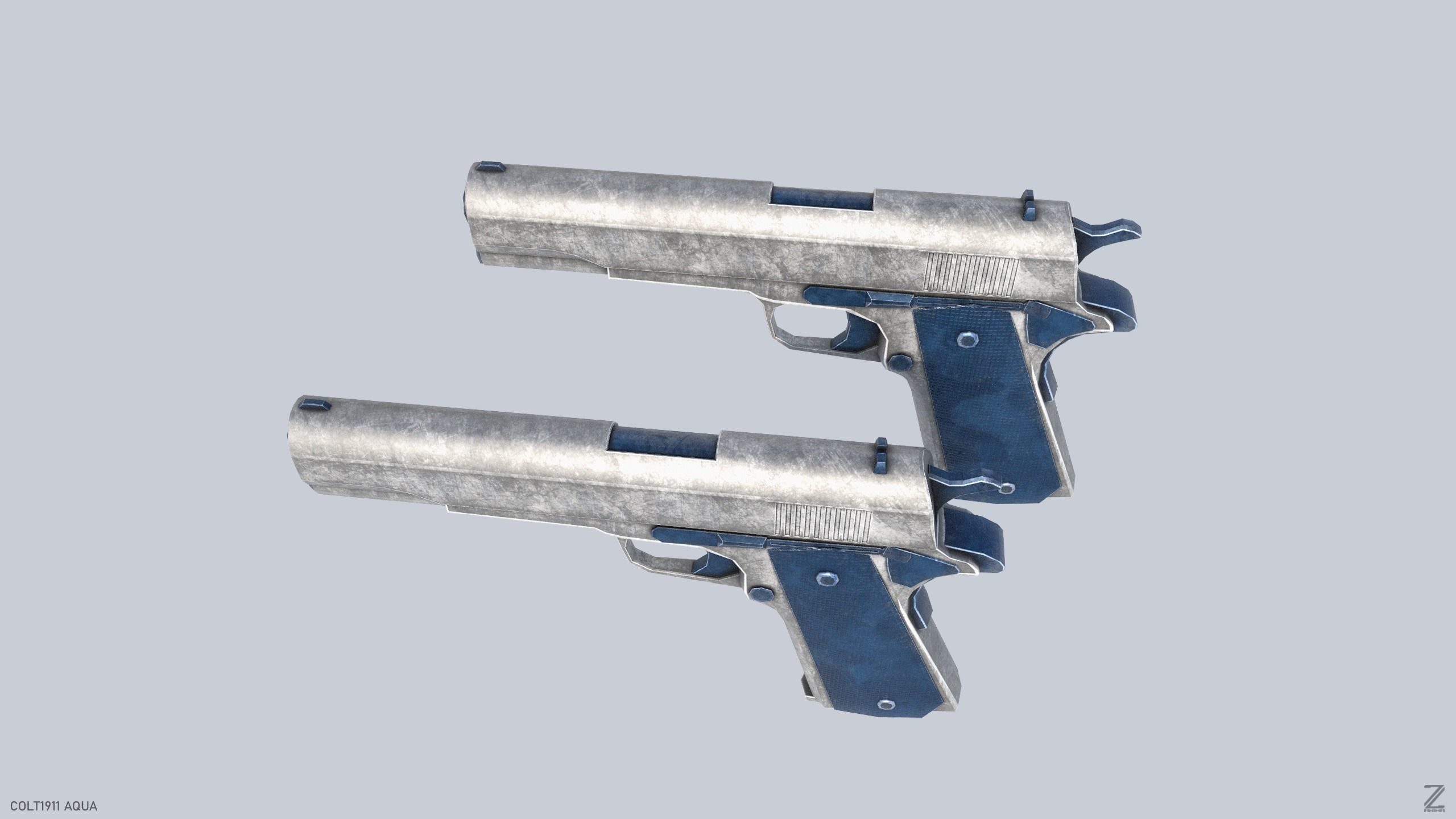 COLT 1911 Aqua Low-poly 3D model_5