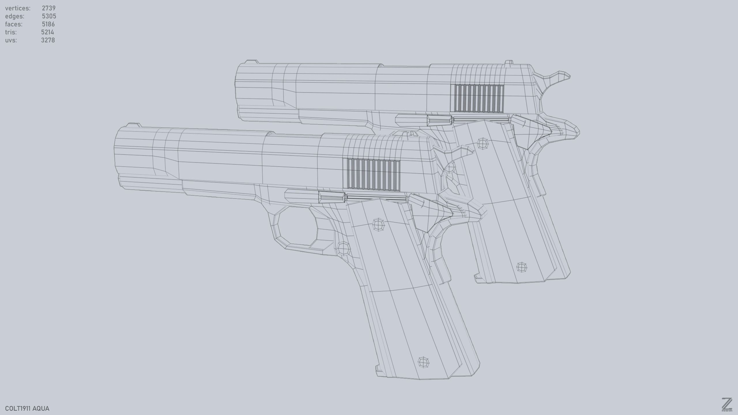 COLT 1911 Aqua Low-poly 3D model_8