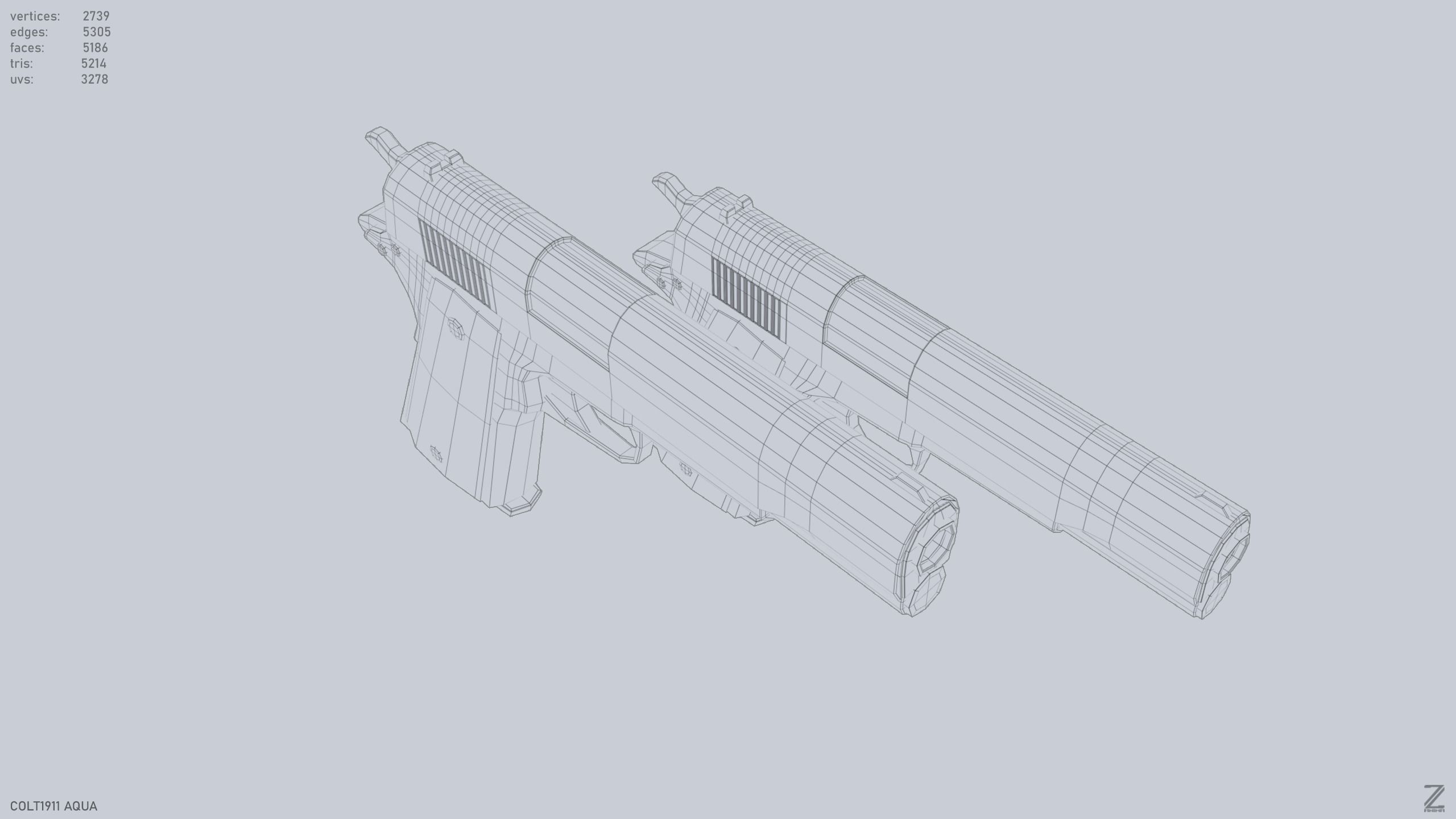 COLT 1911 Aqua Low-poly 3D model_14