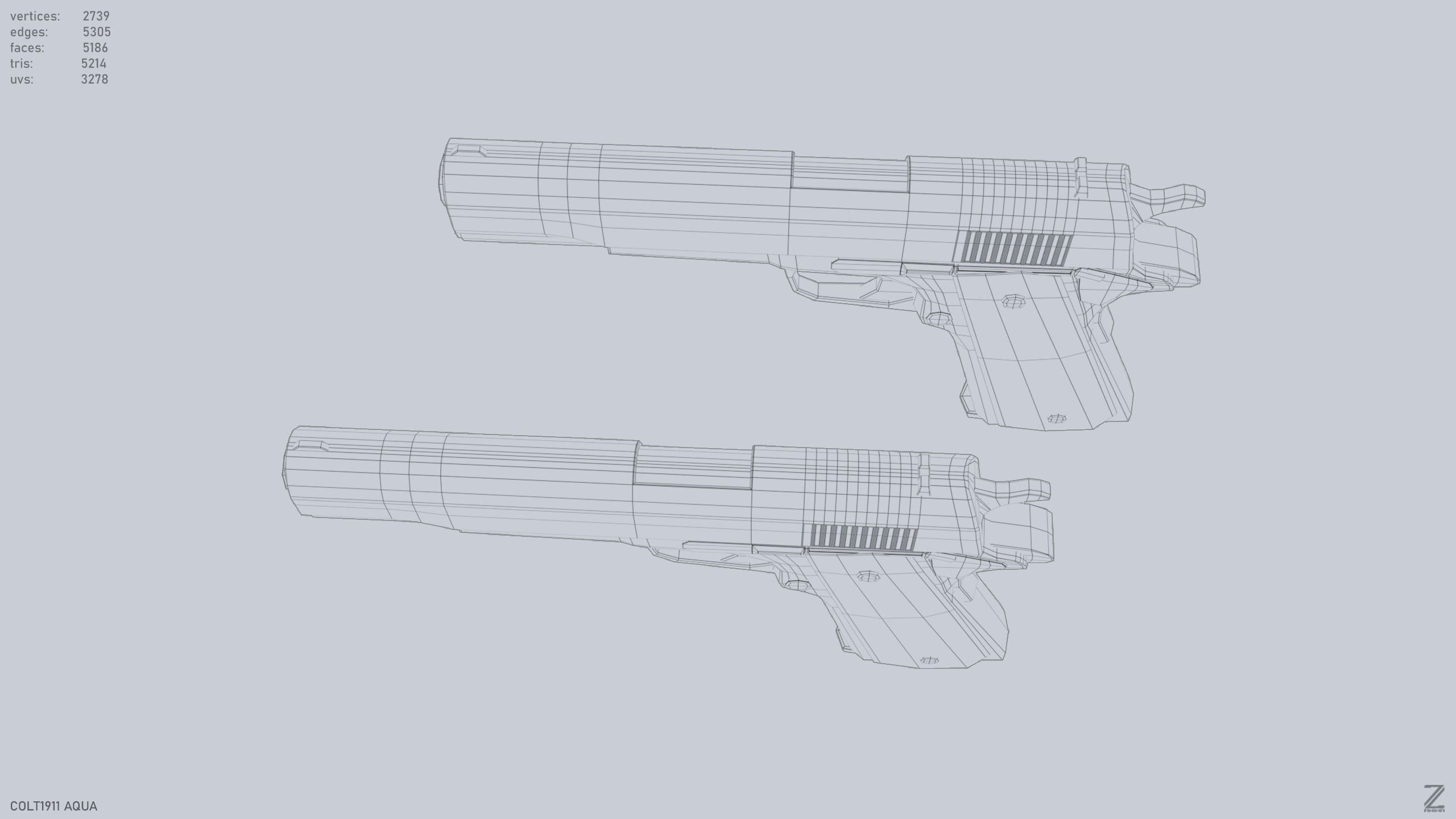 COLT 1911 Aqua Low-poly 3D model_12