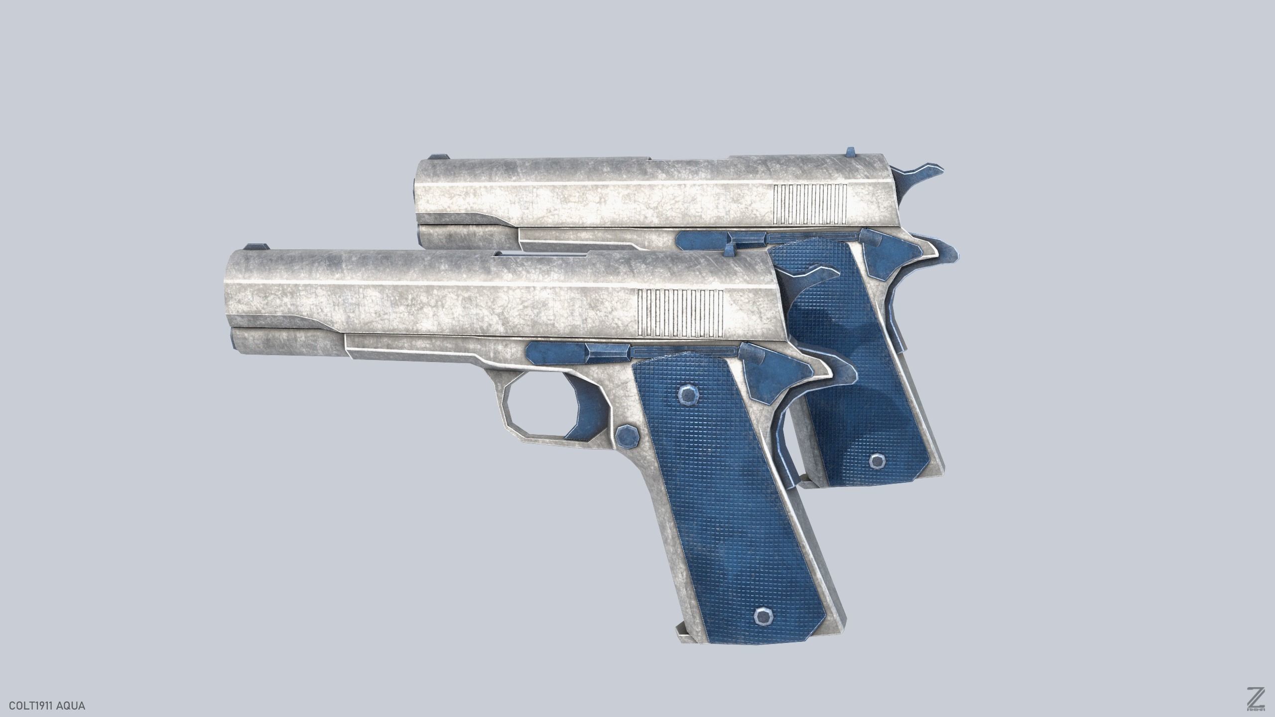 COLT 1911 Aqua Low-poly 3D model_1