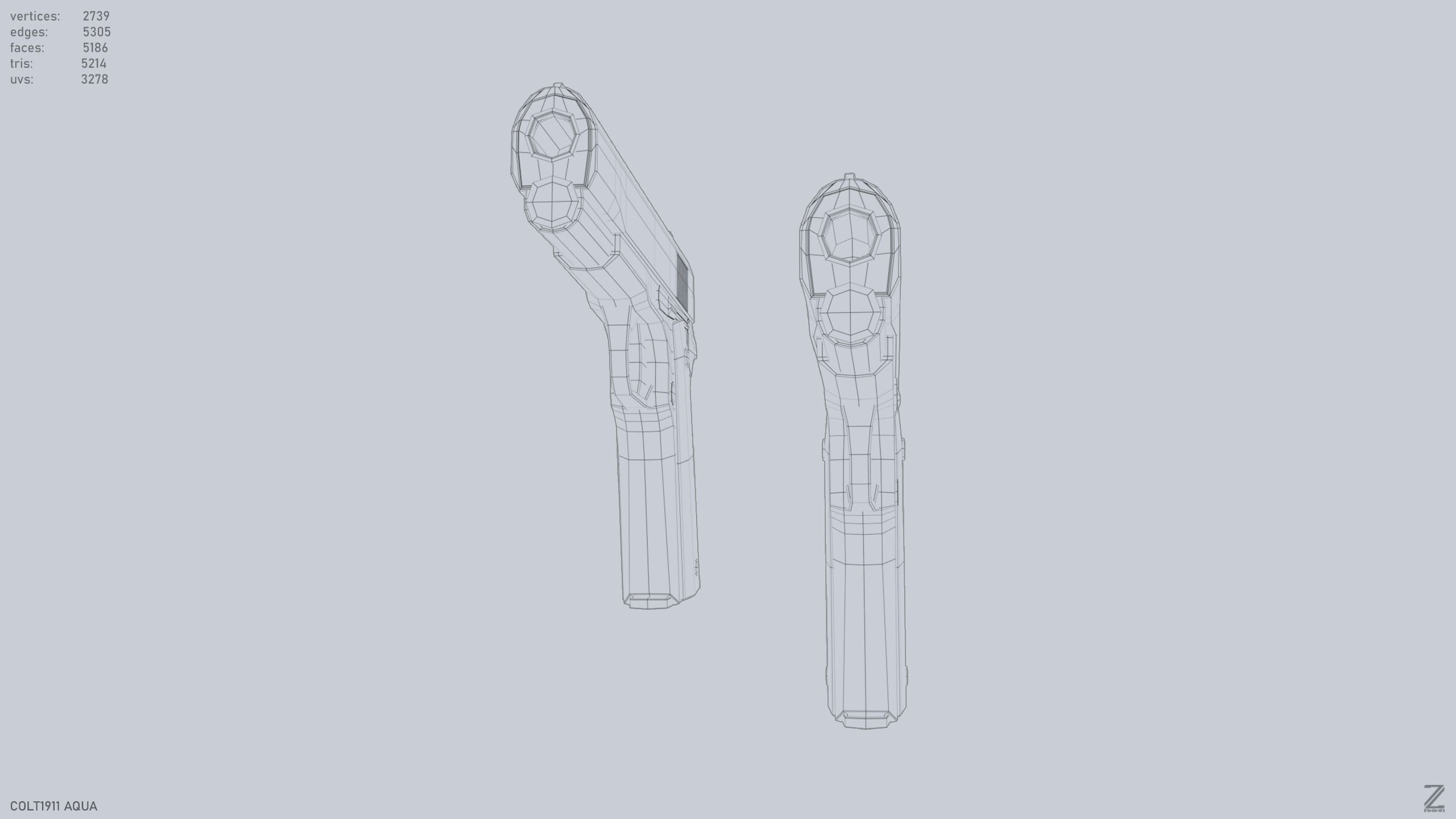 COLT 1911 Aqua Low-poly 3D model_13