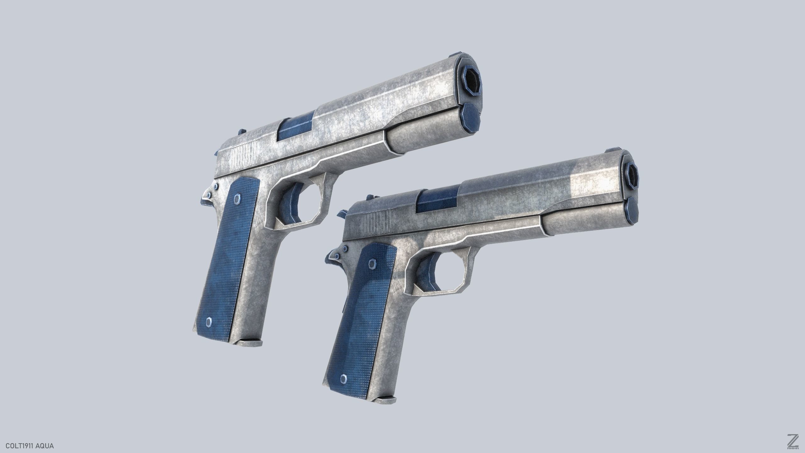 COLT 1911 Aqua Low-poly 3D model_7