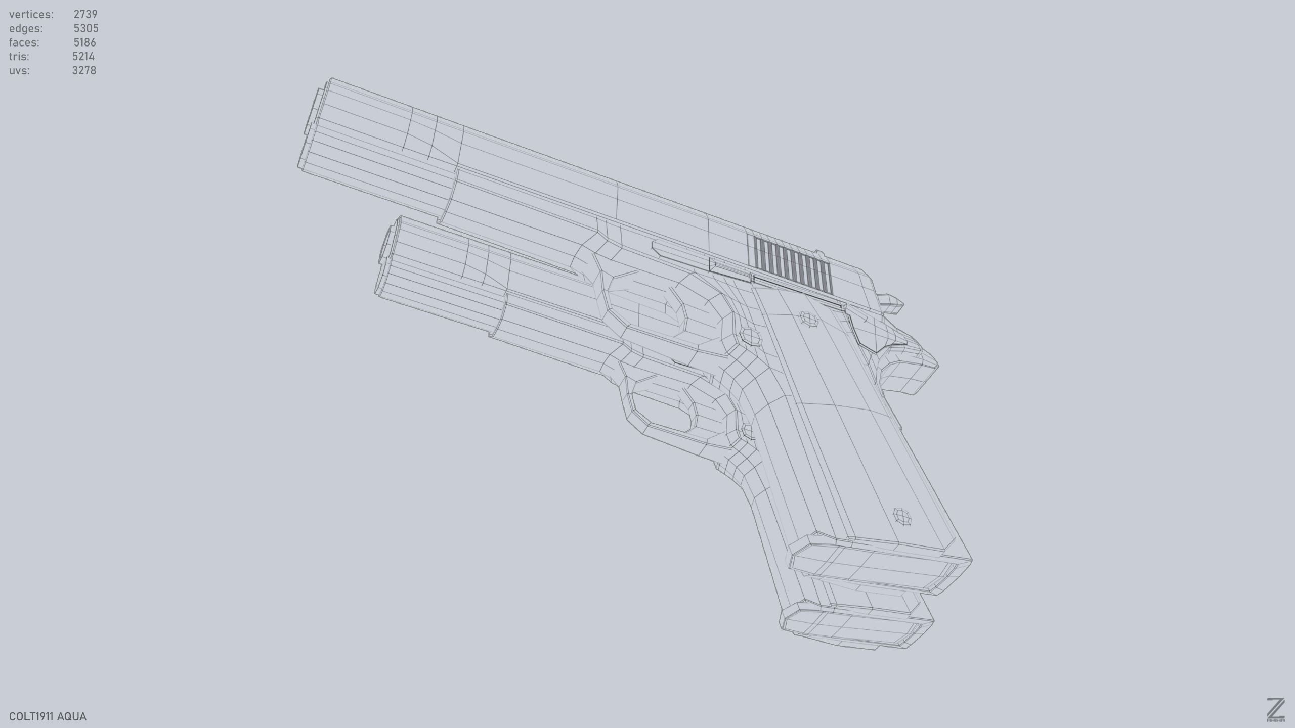 COLT 1911 Aqua Low-poly 3D model_10
