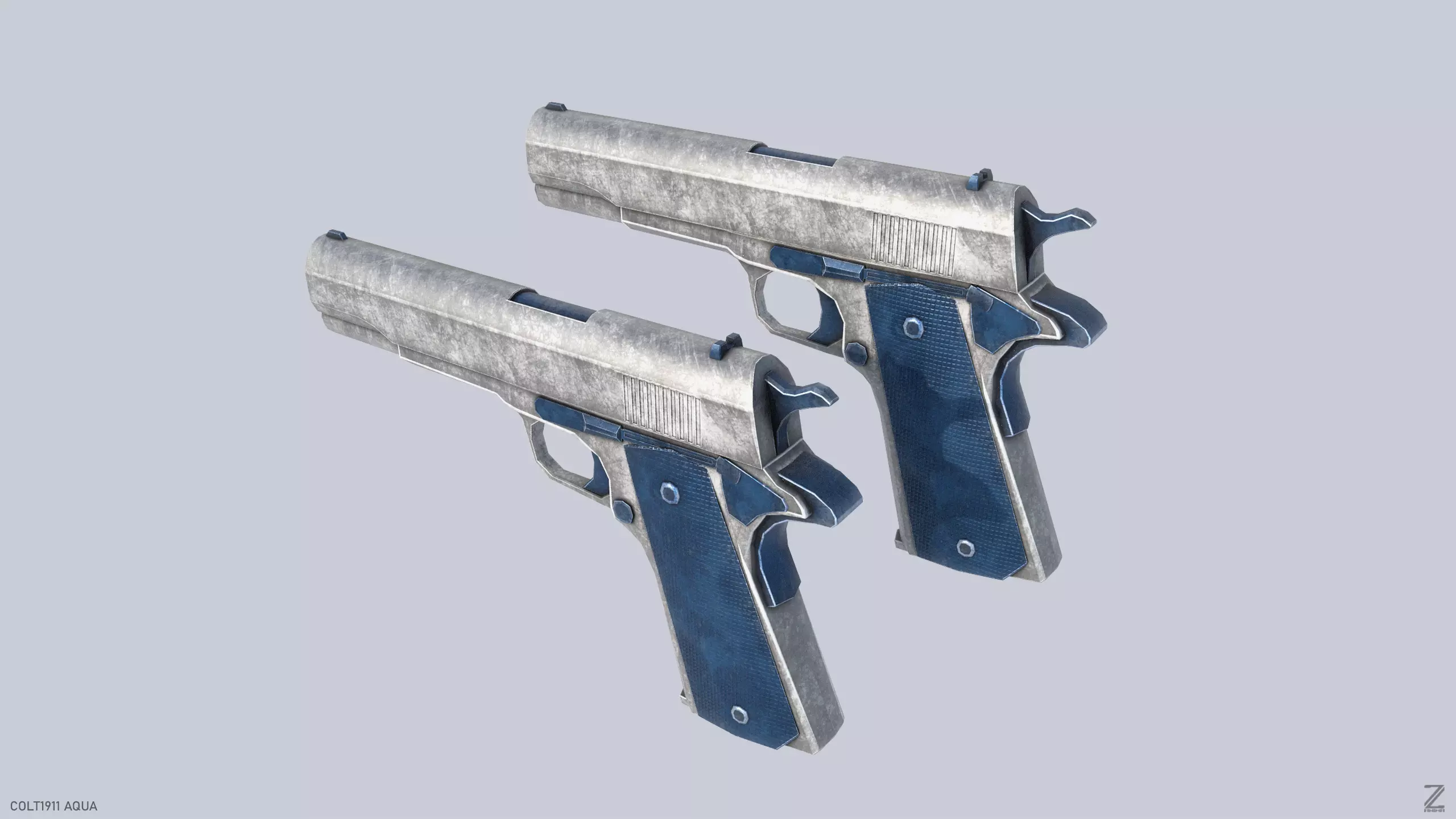 COLT 1911 Aqua Low-poly 3D model_0