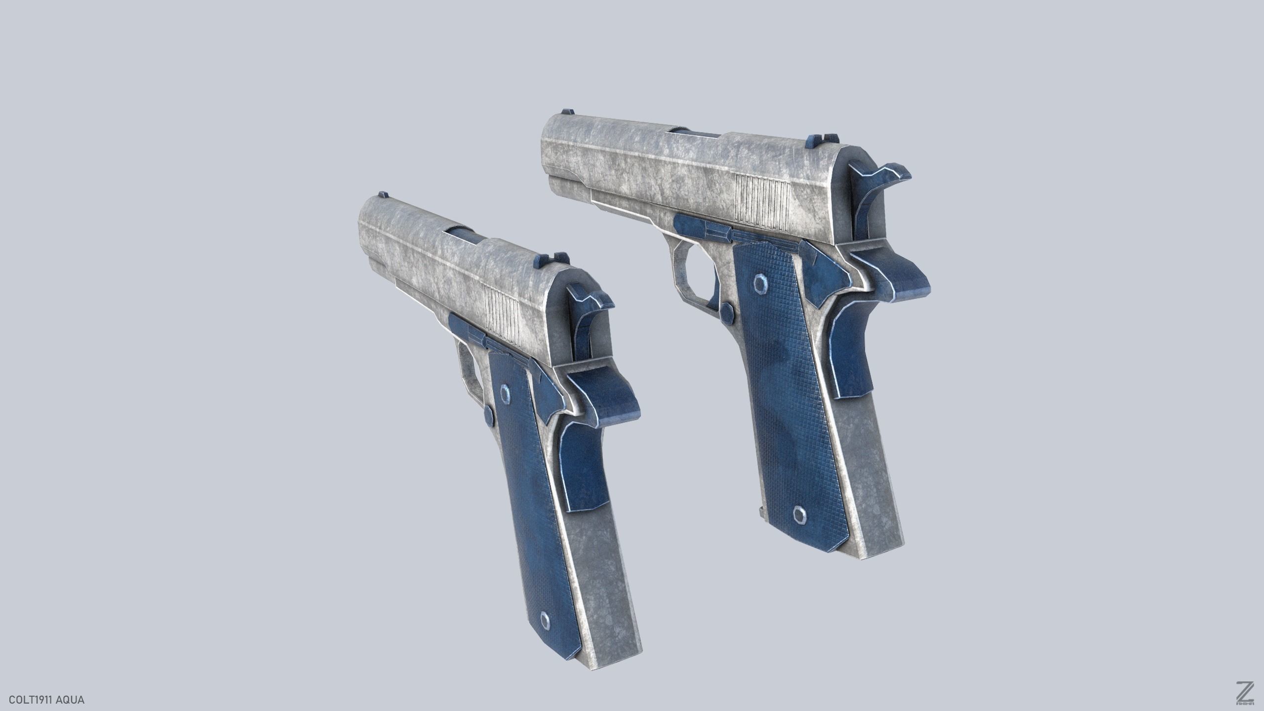 COLT 1911 Aqua Low-poly 3D model_4
