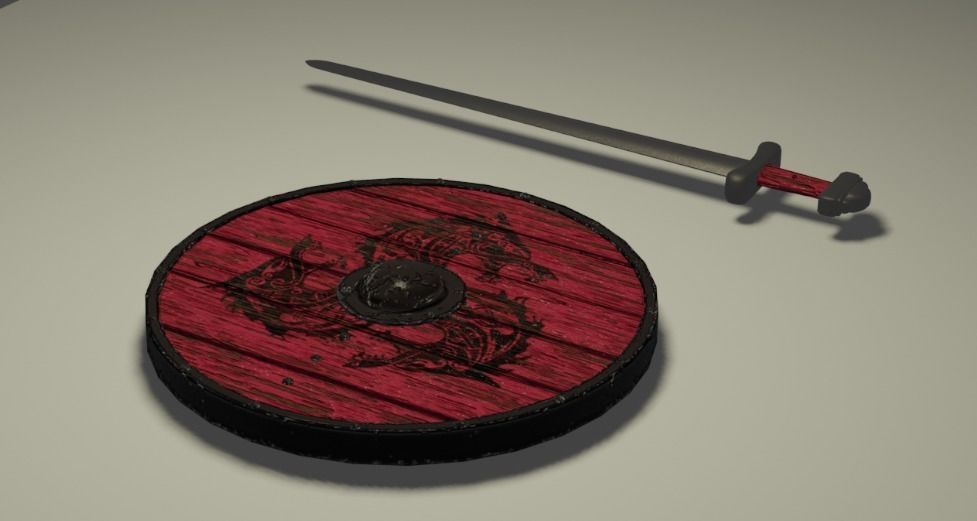 Viking shield and sword pbr texturing Free 3D model_1