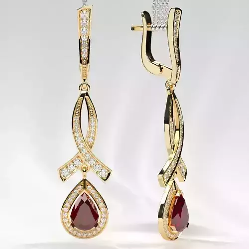 Ruby Pear Gold Earrings 5cm 3D print model