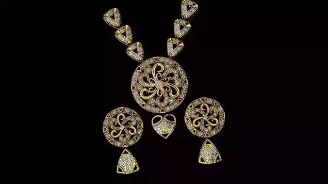NECKLACE gold jewelry set with diamonds 3D print model