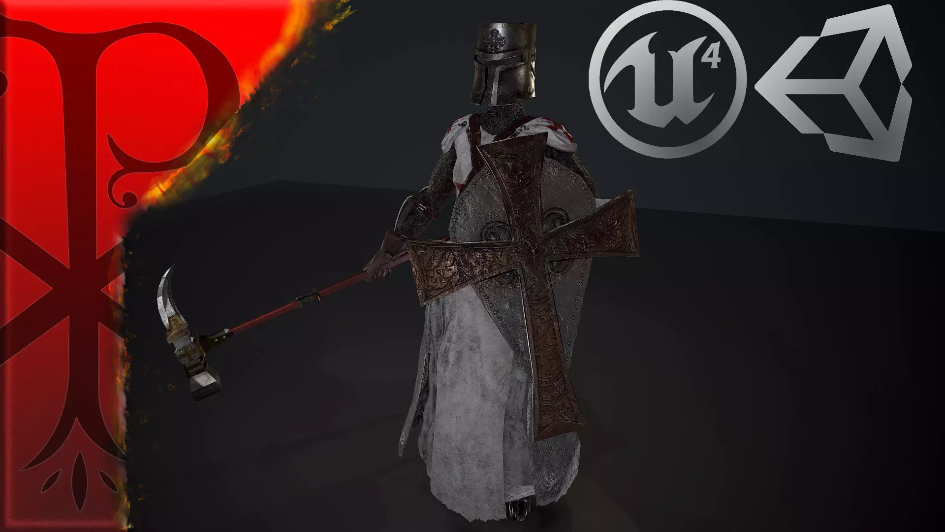 woman knight Low-poly 3D model_0