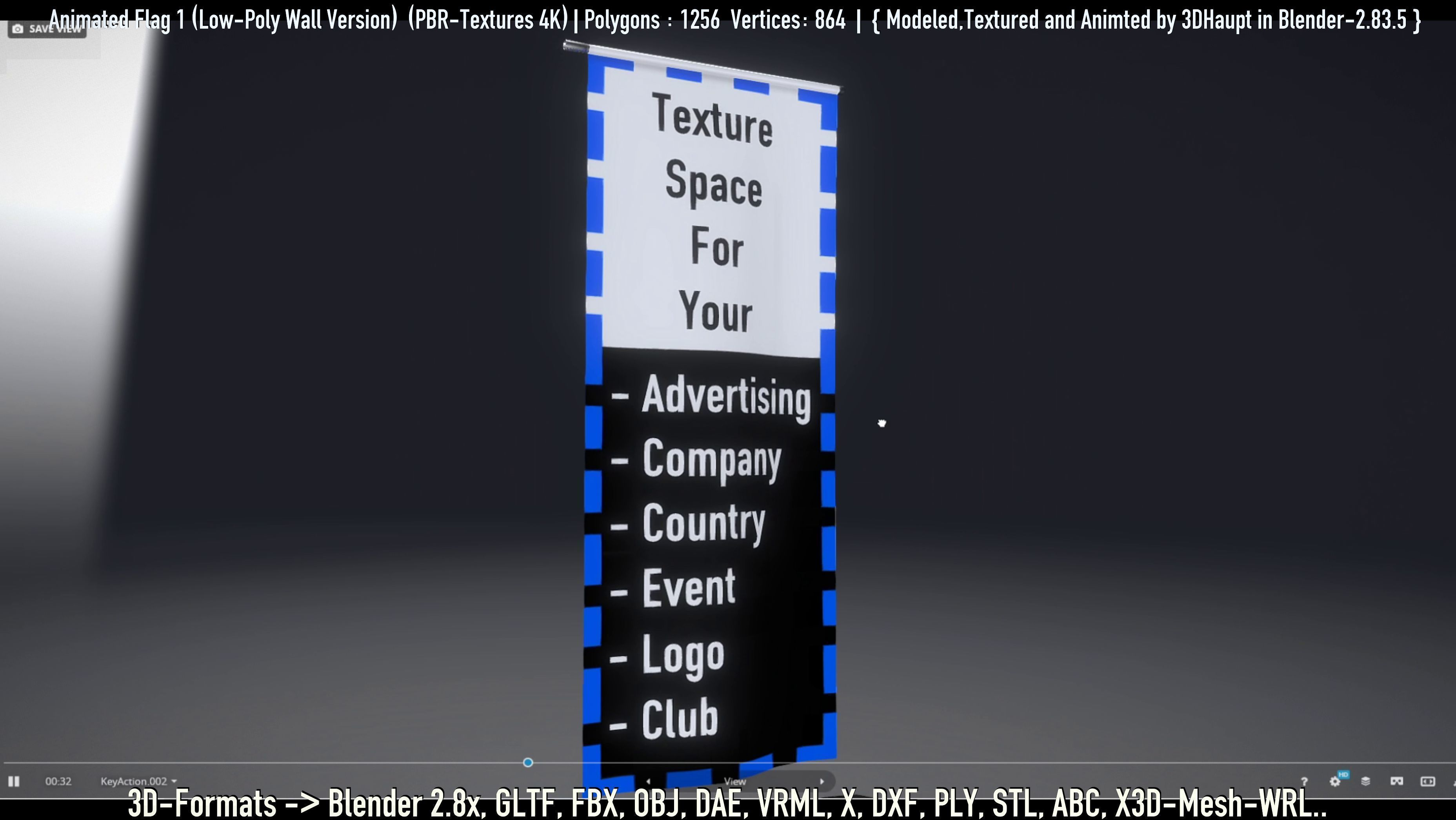 Flag -1- Animated Low-Poly Wall-Version Low-poly 3D model_10