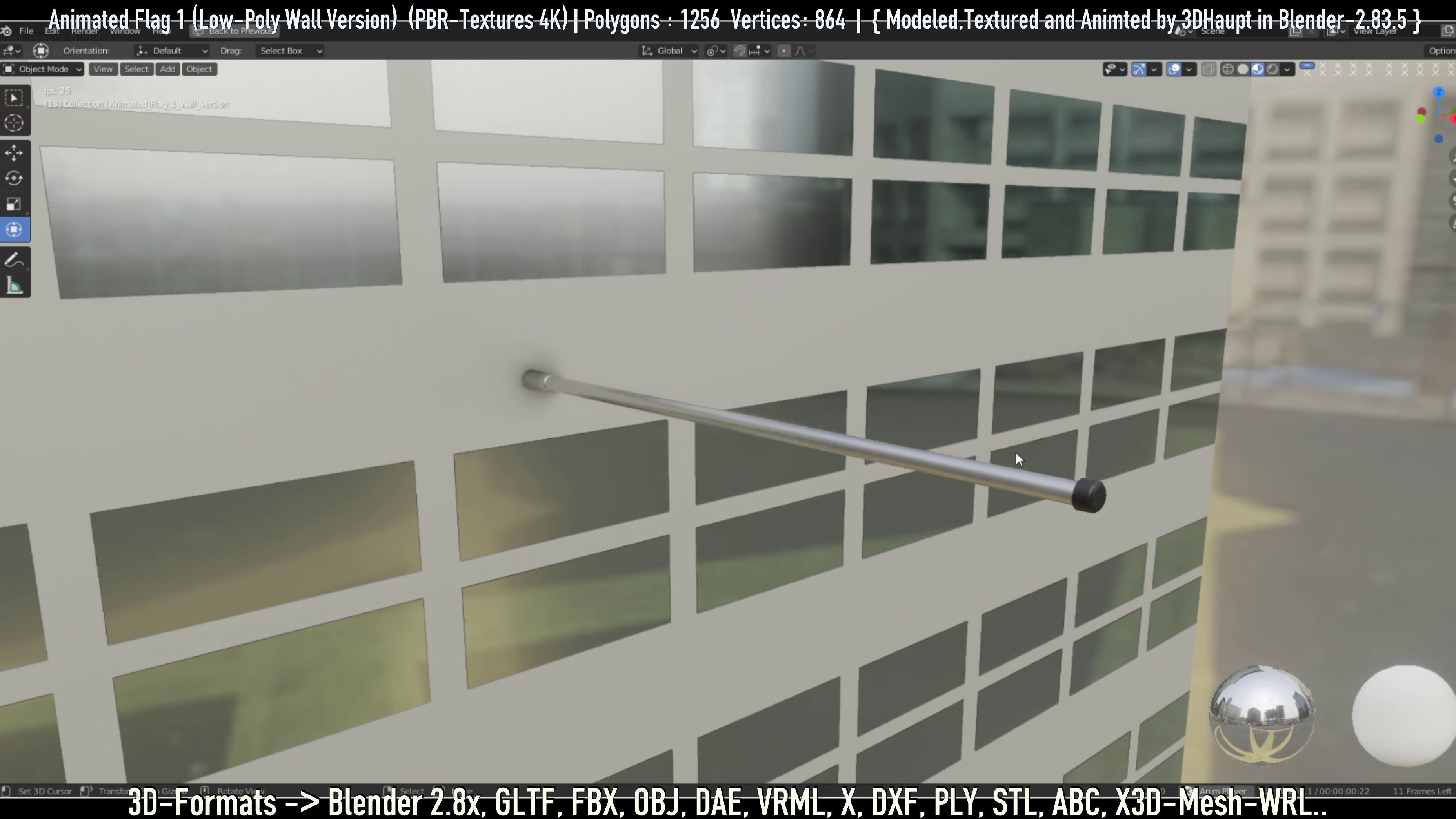 Flag -1- Animated Low-Poly Wall-Version Low-poly 3D model_17