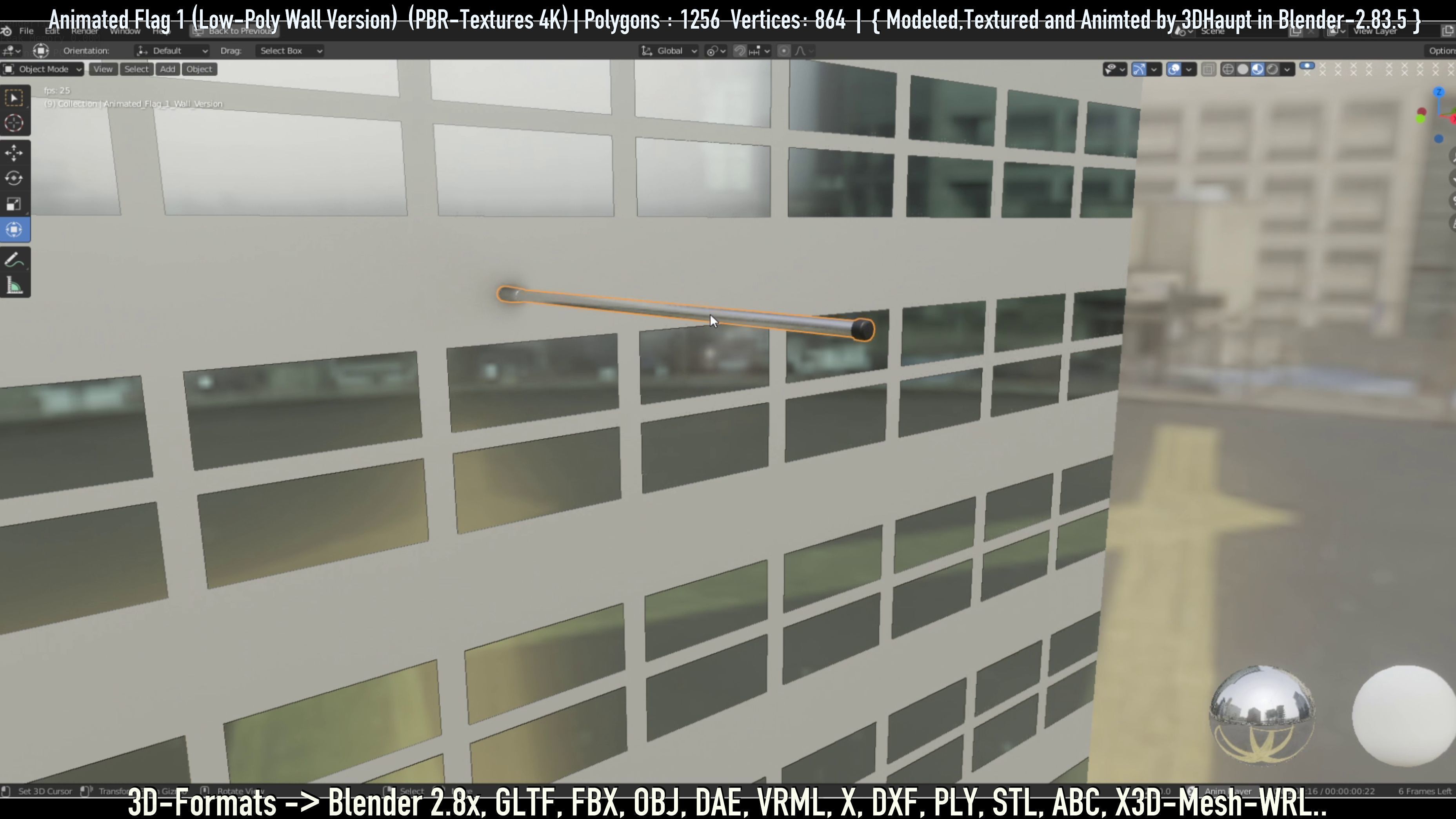 Flag -1- Animated Low-Poly Wall-Version Low-poly 3D model_26