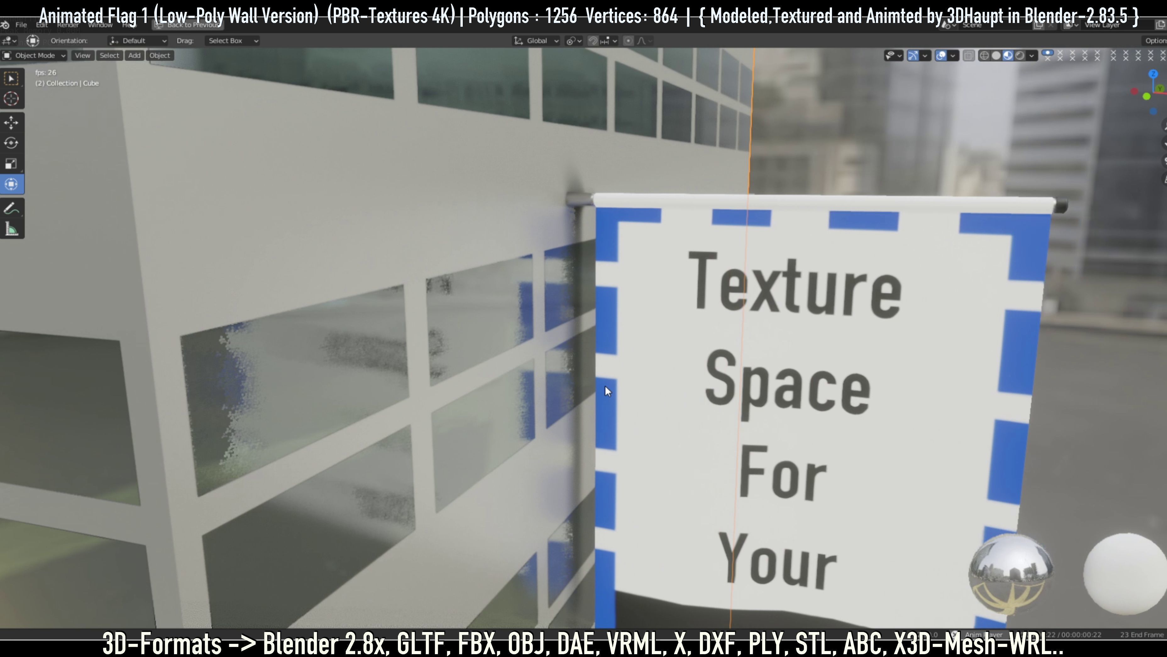 Flag -1- Animated Low-Poly Wall-Version Low-poly 3D model_11