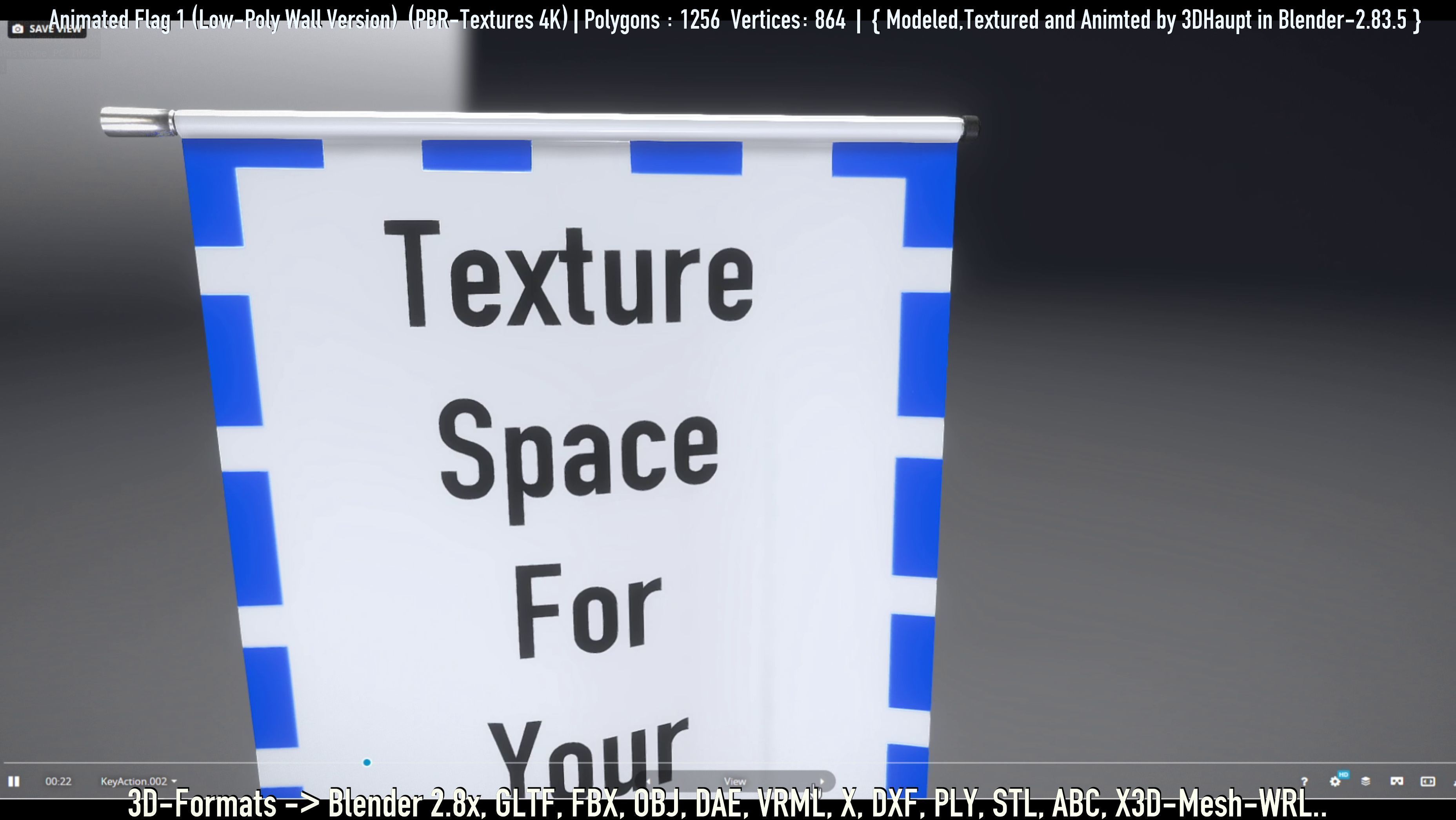 Flag -1- Animated Low-Poly Wall-Version Low-poly 3D model_29