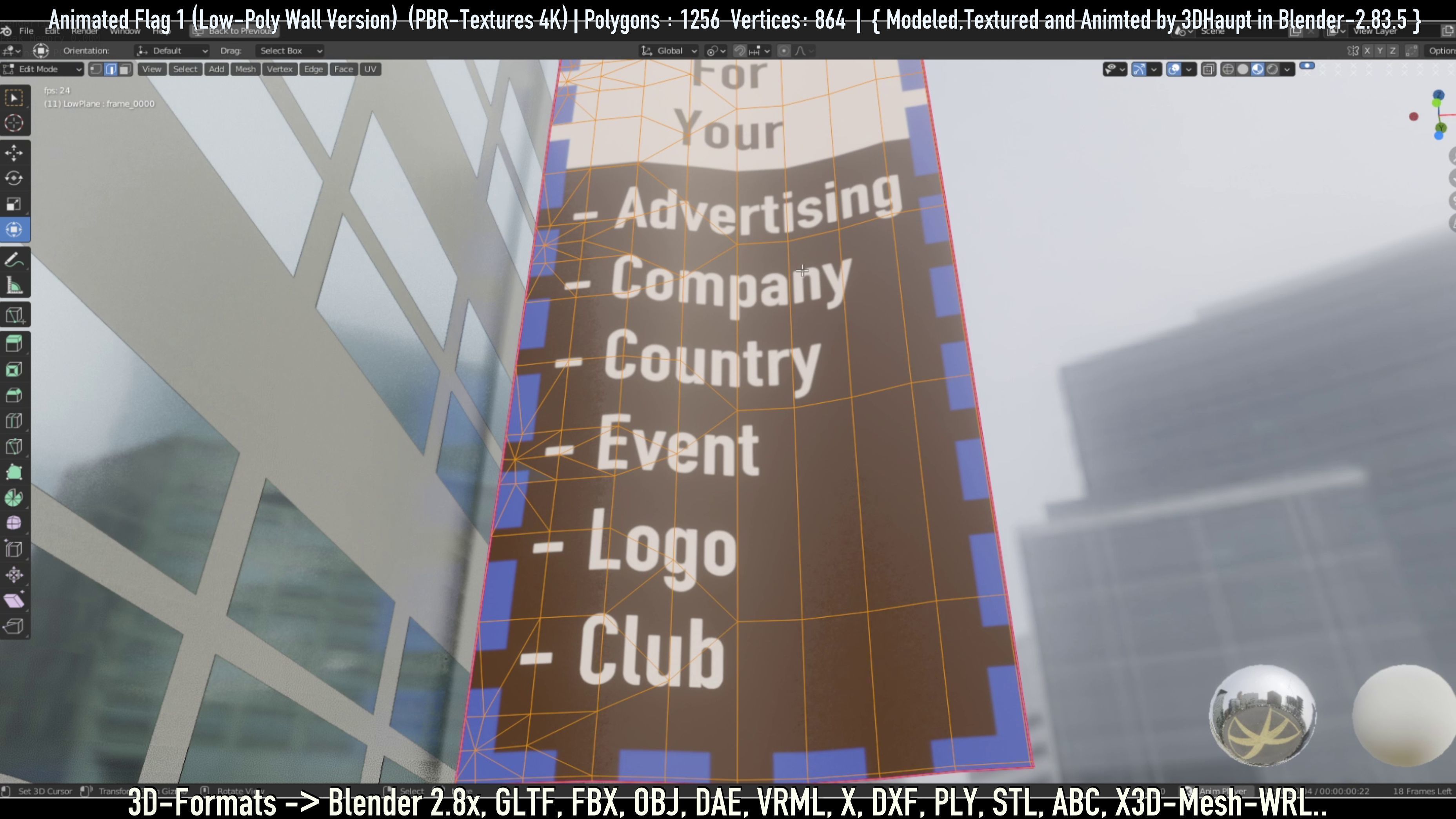 Flag -1- Animated Low-Poly Wall-Version Low-poly 3D model_24