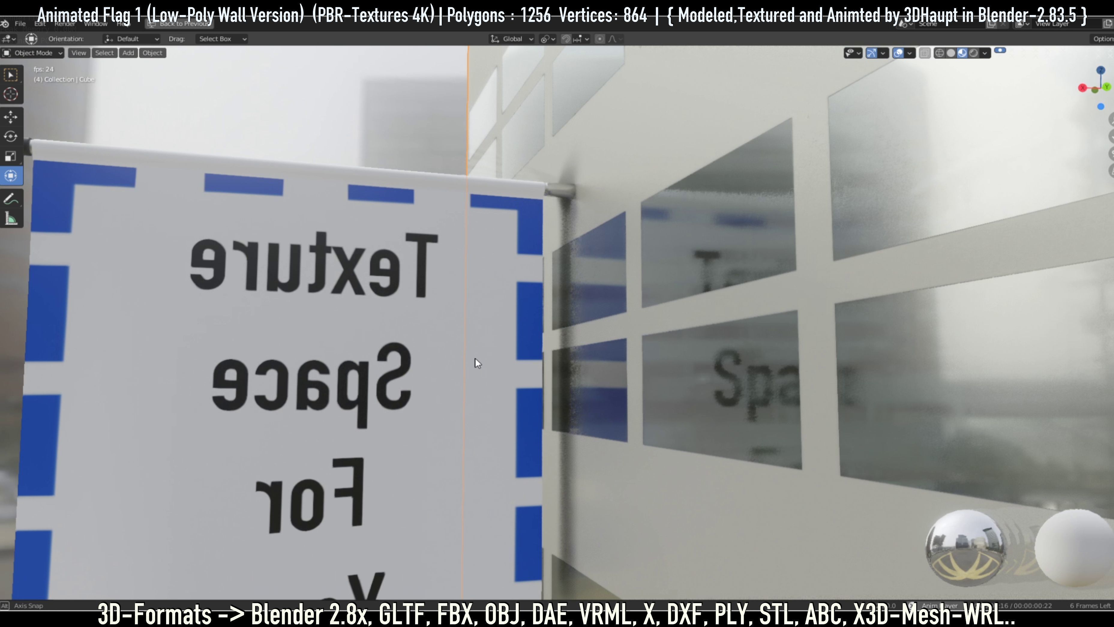 Flag -1- Animated Low-Poly Wall-Version Low-poly 3D model_21