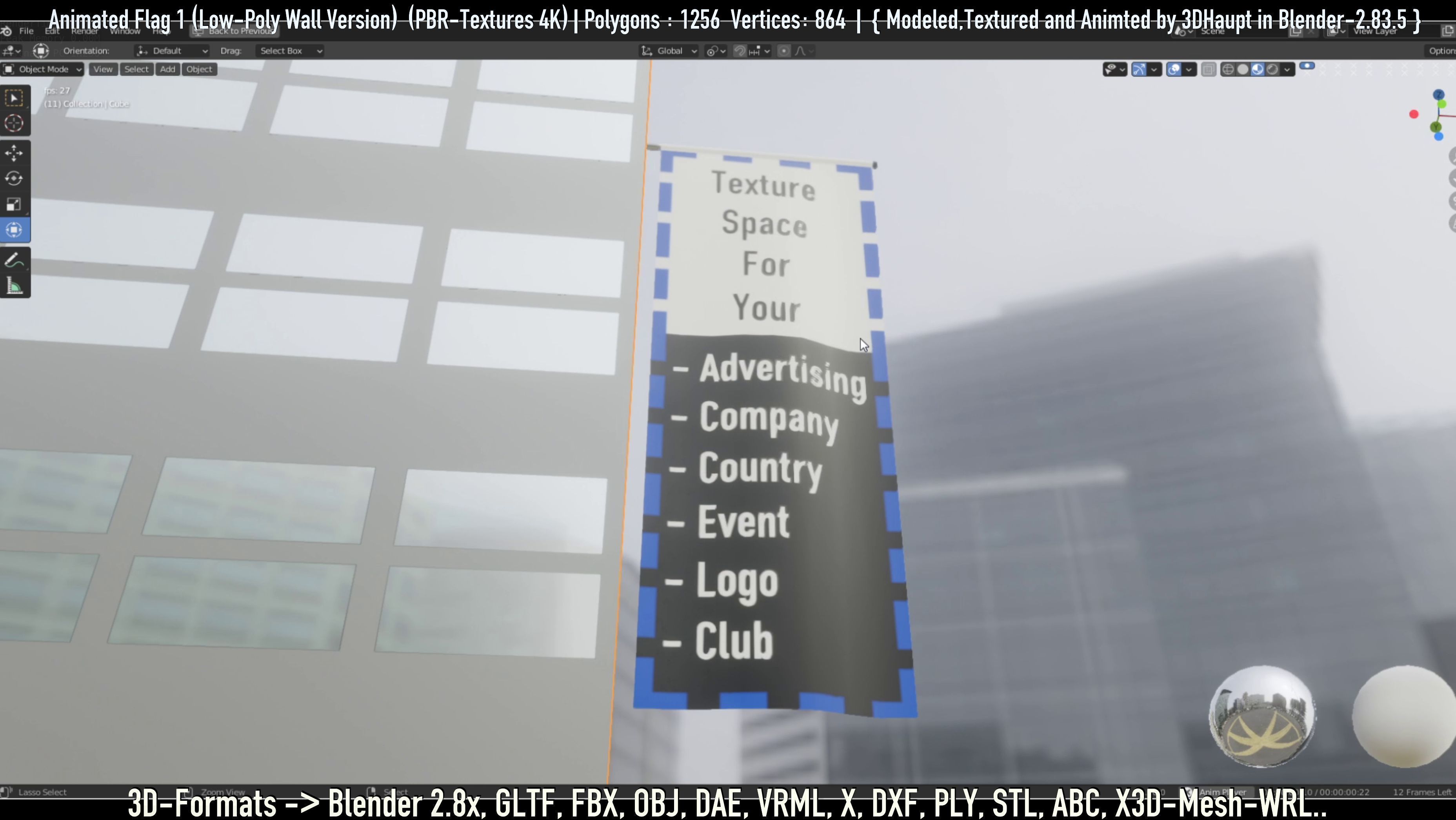 Flag -1- Animated Low-Poly Wall-Version Low-poly 3D model_14