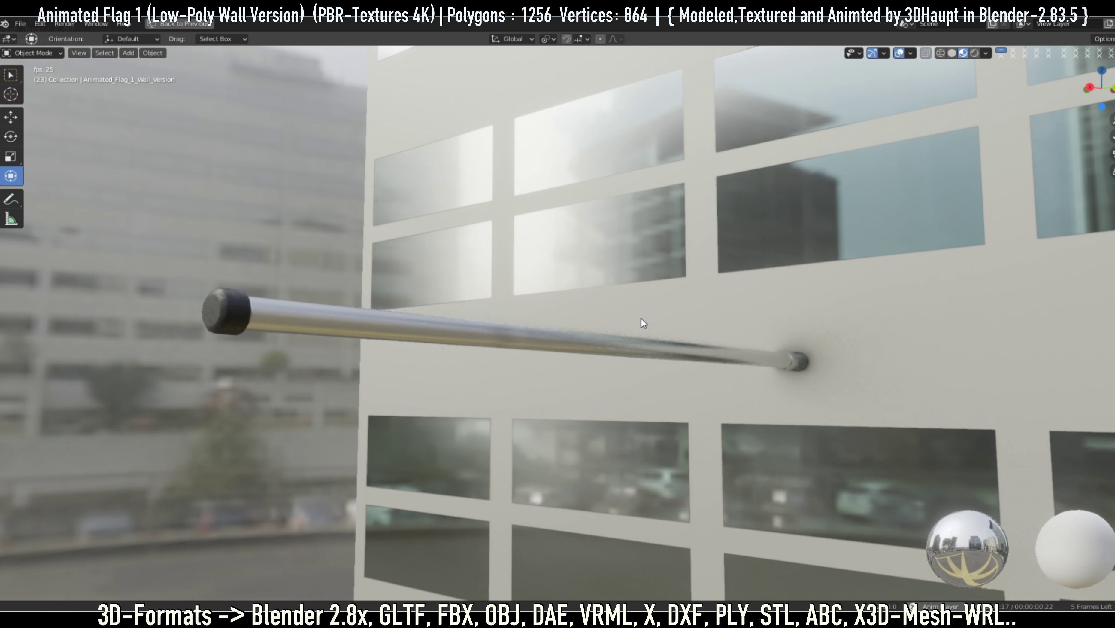 Flag -1- Animated Low-Poly Wall-Version Low-poly 3D model_3