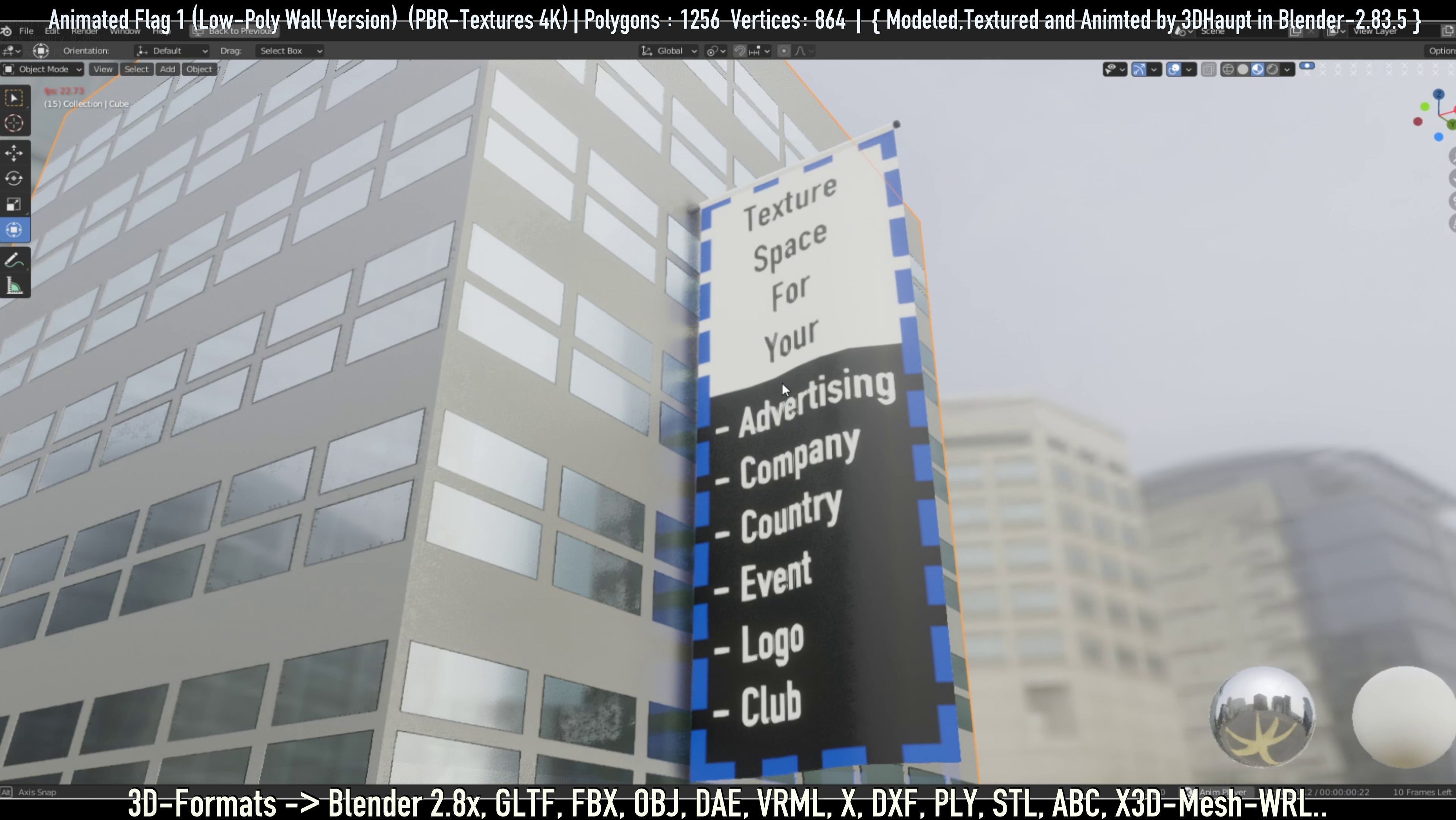 Flag -1- Animated Low-Poly Wall-Version Low-poly 3D model_12