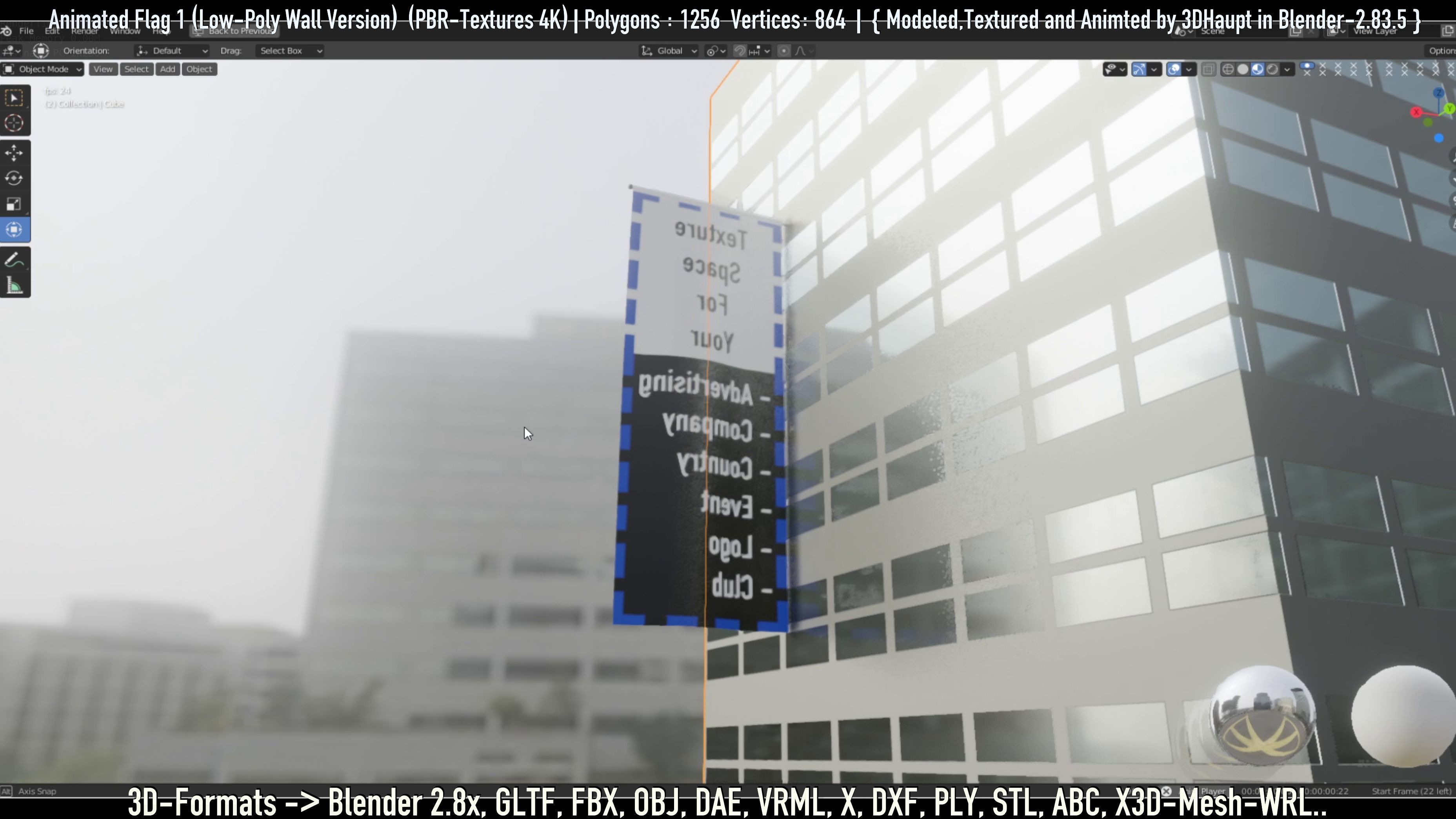 Flag -1- Animated Low-Poly Wall-Version Low-poly 3D model_18