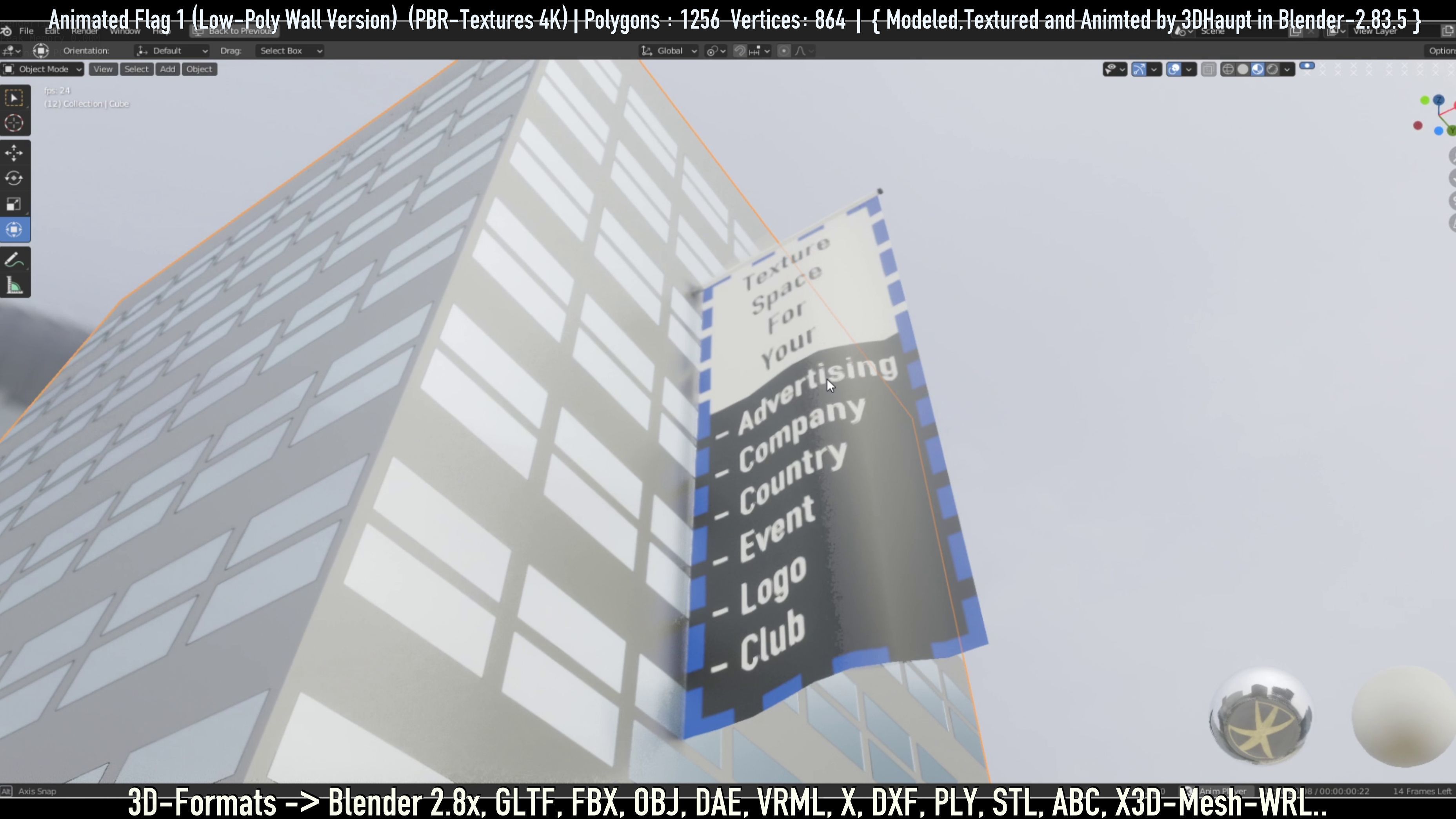 Flag -1- Animated Low-Poly Wall-Version Low-poly 3D model_5