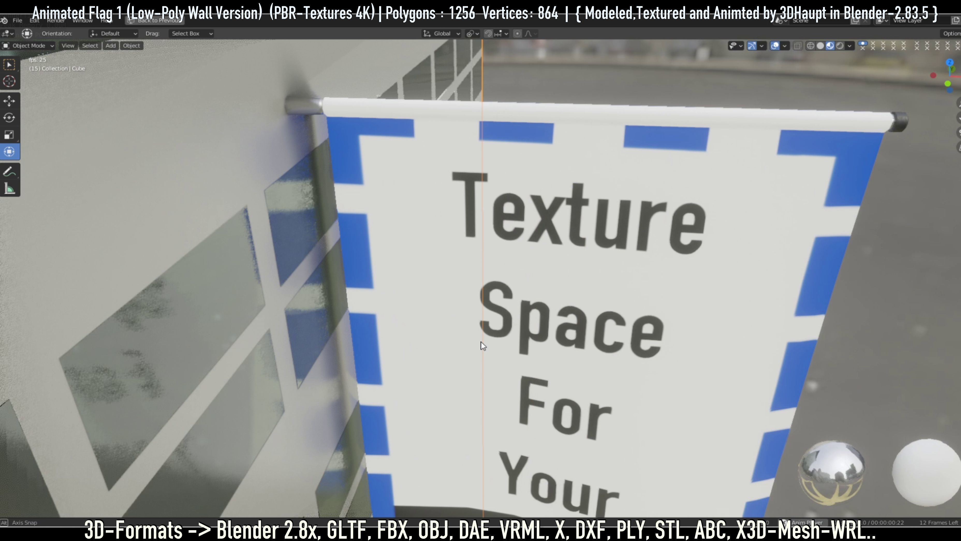 Flag -1- Animated Low-Poly Wall-Version Low-poly 3D model_23