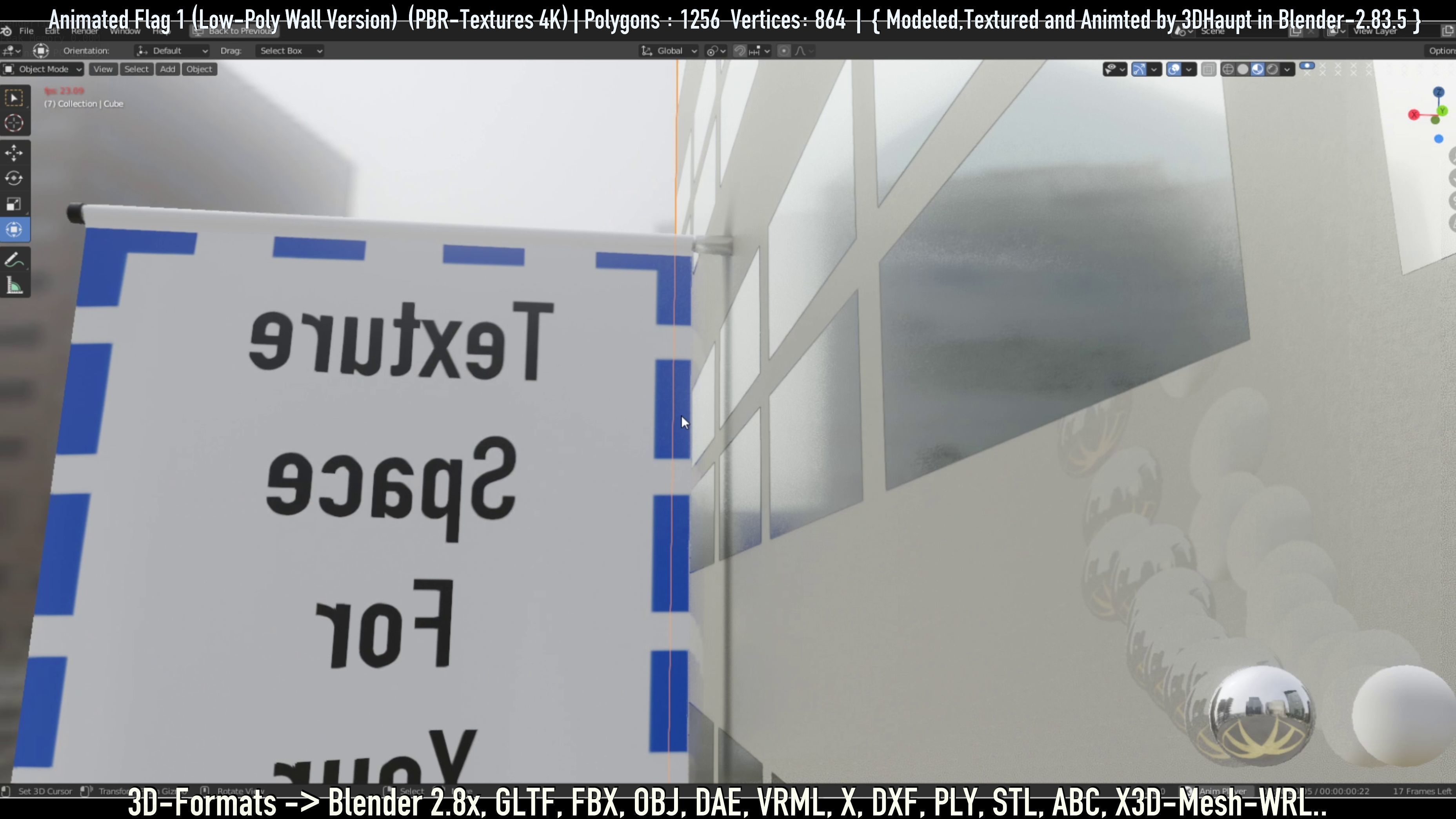 Flag -1- Animated Low-Poly Wall-Version Low-poly 3D model_20